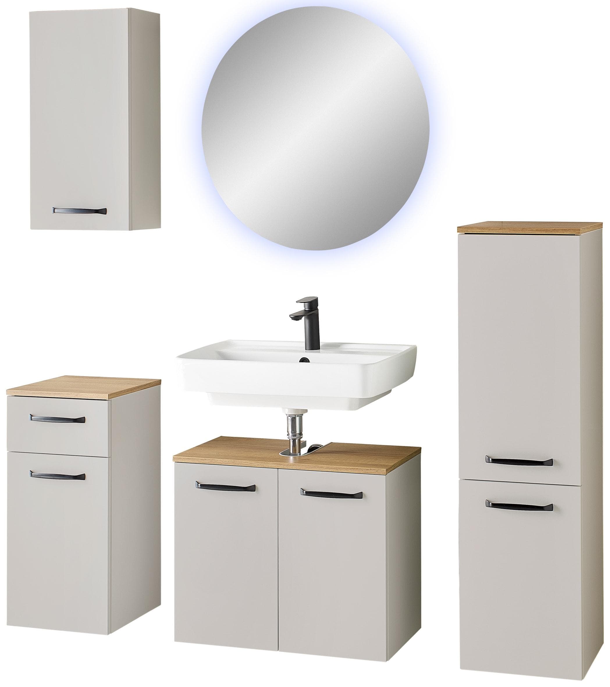 Badmöbel-Set SAPHIR Quickset 500 Waschbeckenunterschrank mit Spiegel Kaschmir