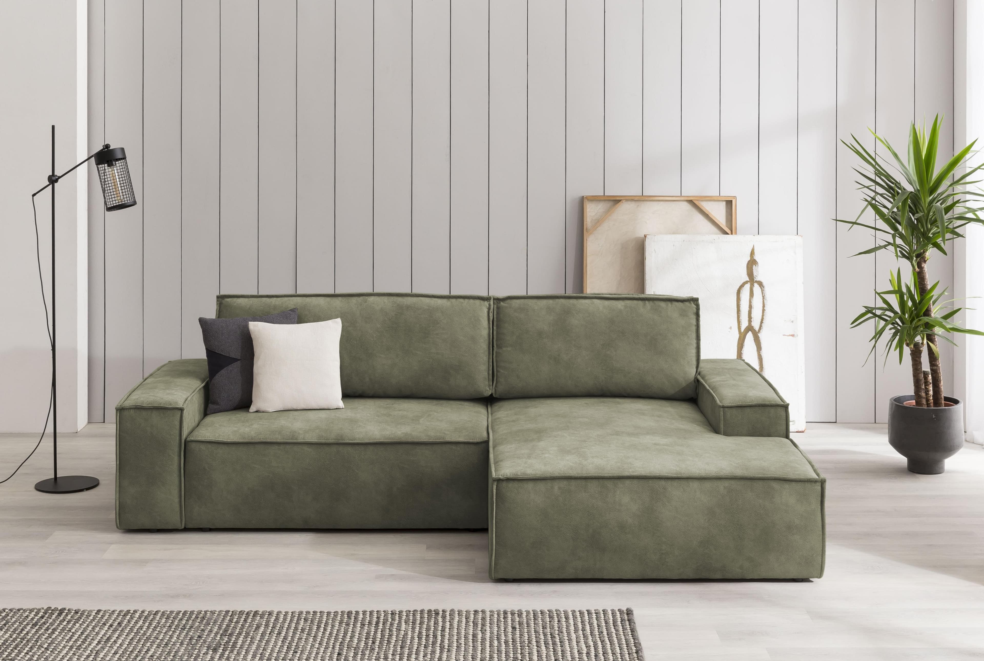 Home Affaire Ecksofa Sherwood L-Form Olivgrün mit Schlaffunktion
