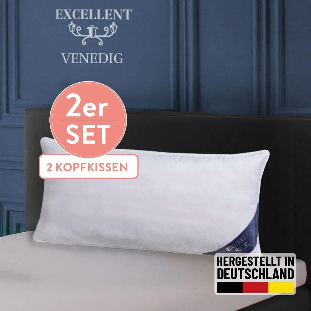 Excellent 3-Kammer-Kopfkissen Venedig Weiß 100% Baumwolle Daunen Federn