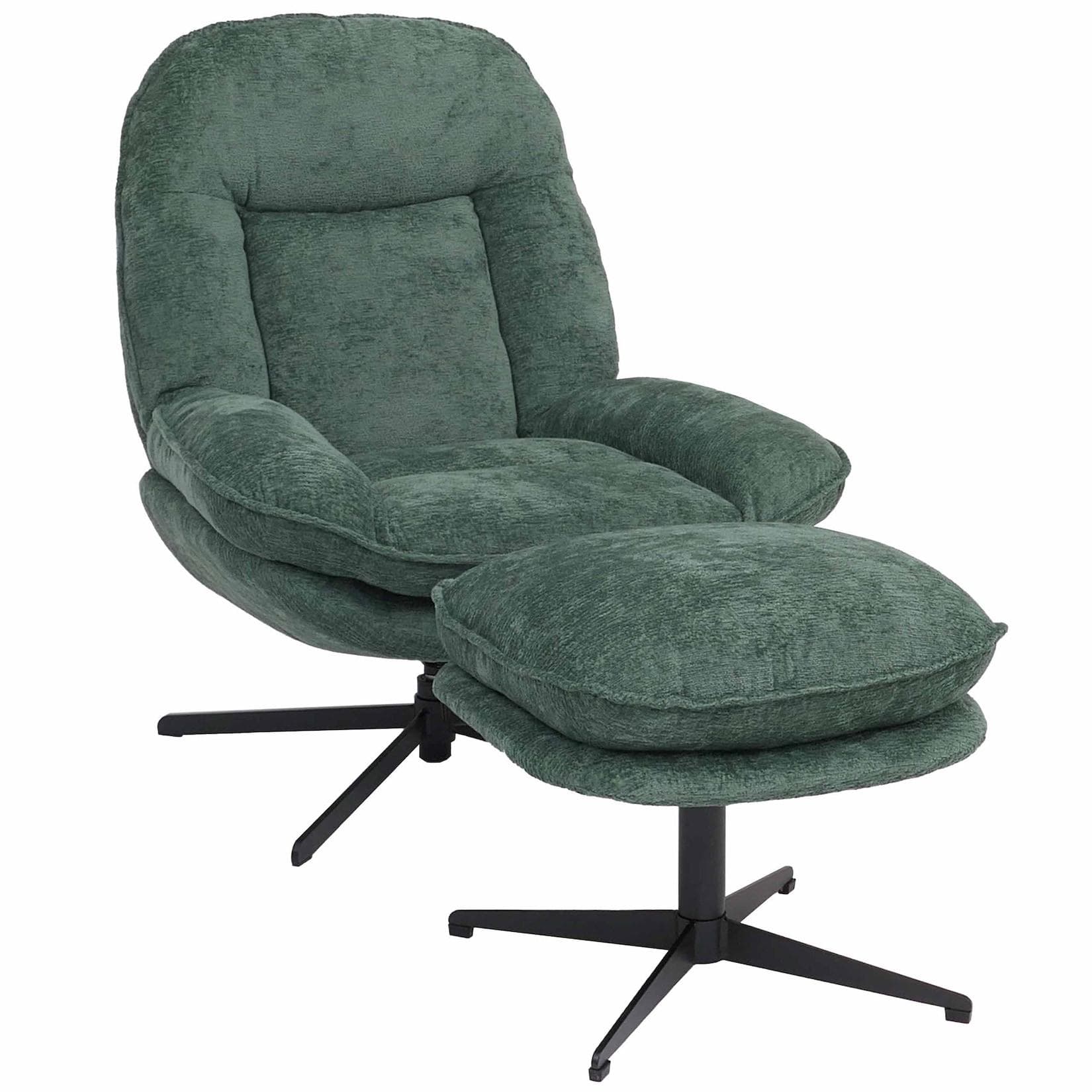 Relaxsessel MCW-P32 mit Hocker, Fernsehsessel Nosagfederung, grün