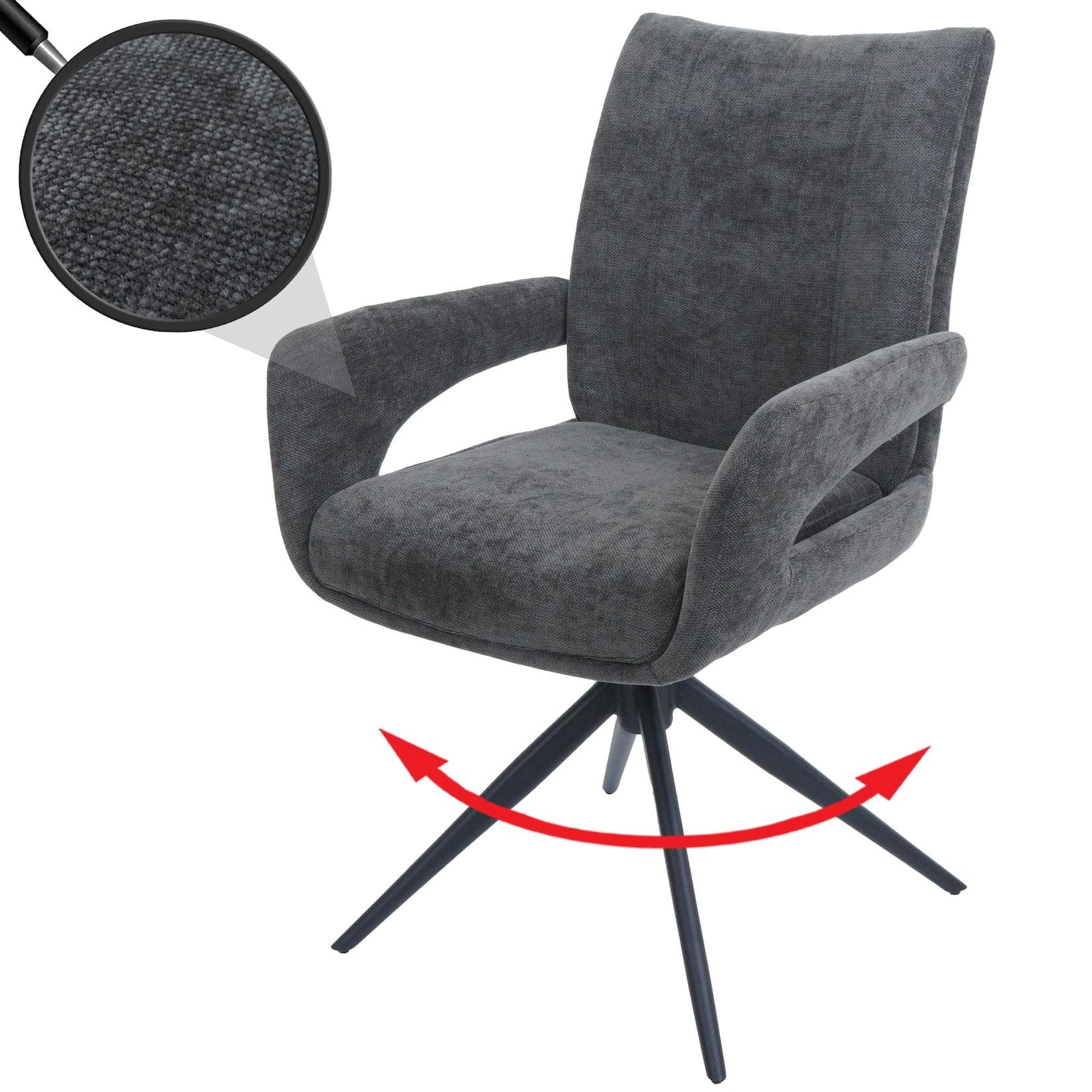 Esszimmerstuhl MCW-O78, Küchenstuhl, Drehbar, Auto-Return, Stoff Chenille Dunkelgrau