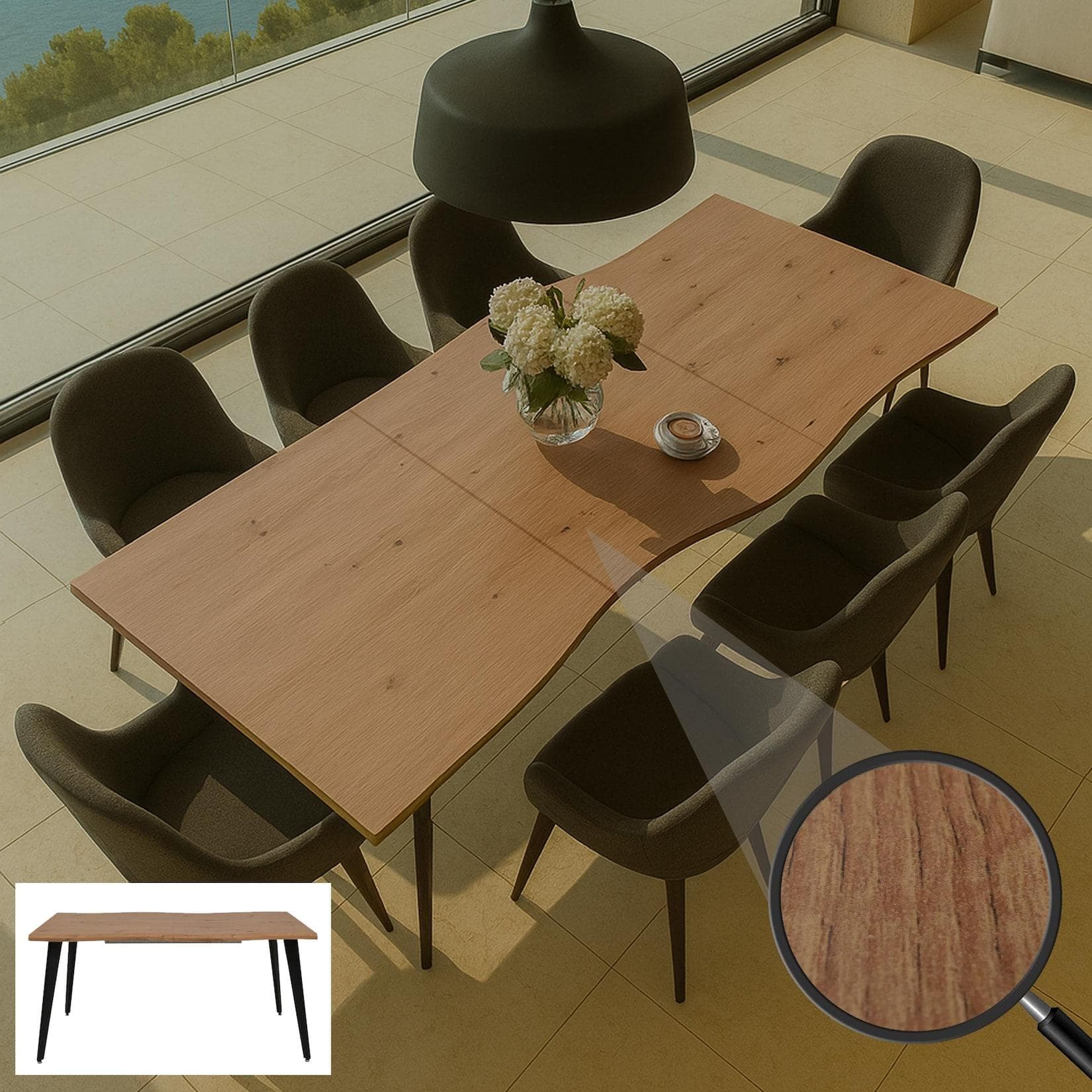 Esszimmertisch MCW-O60 Ausziehtisch Eisen MDF Walnuss-Optik