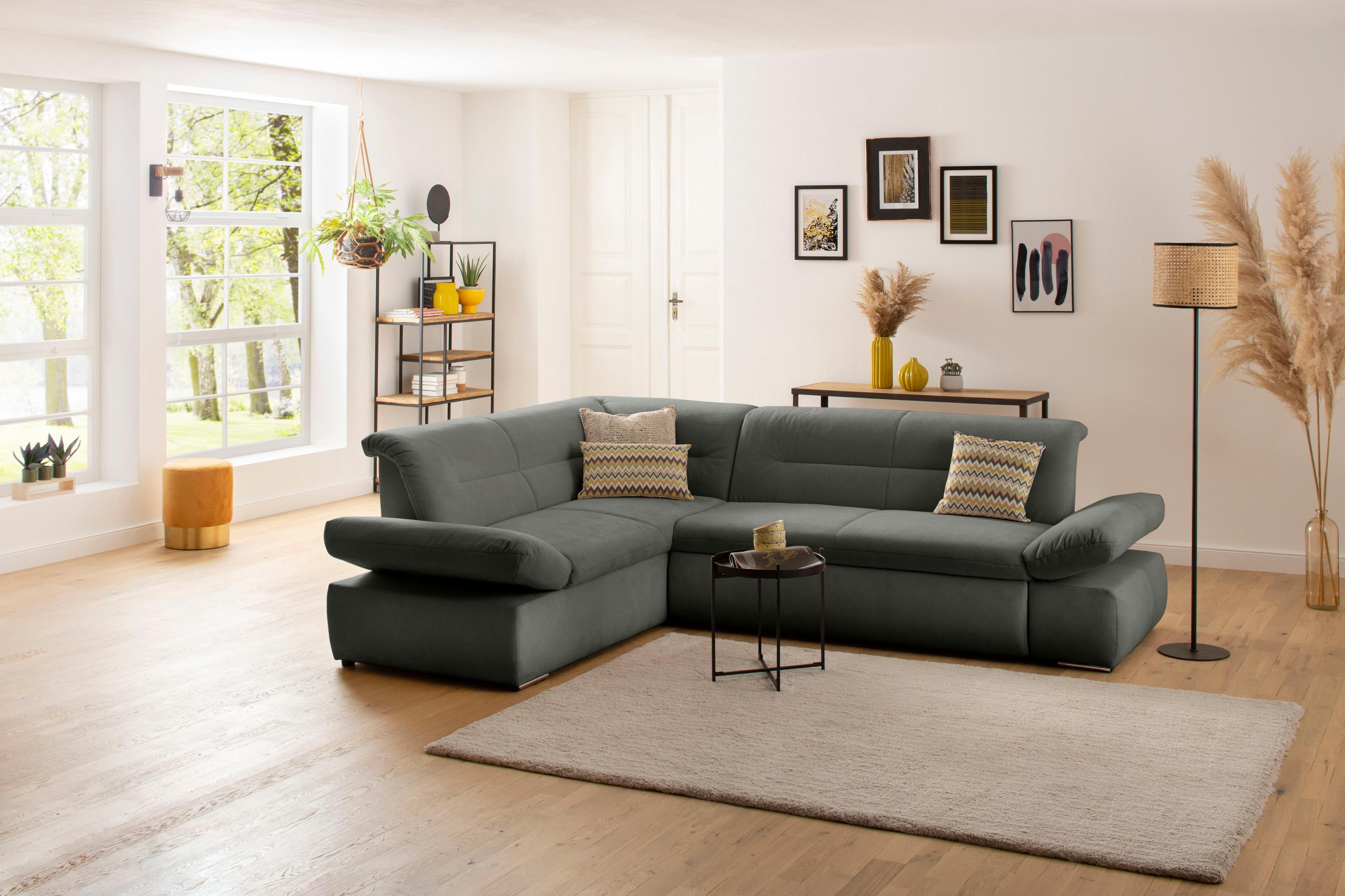 HOME AFFAIRE Ecksofa Avesa L-Form Dunkelgrün mit Bettfunktion