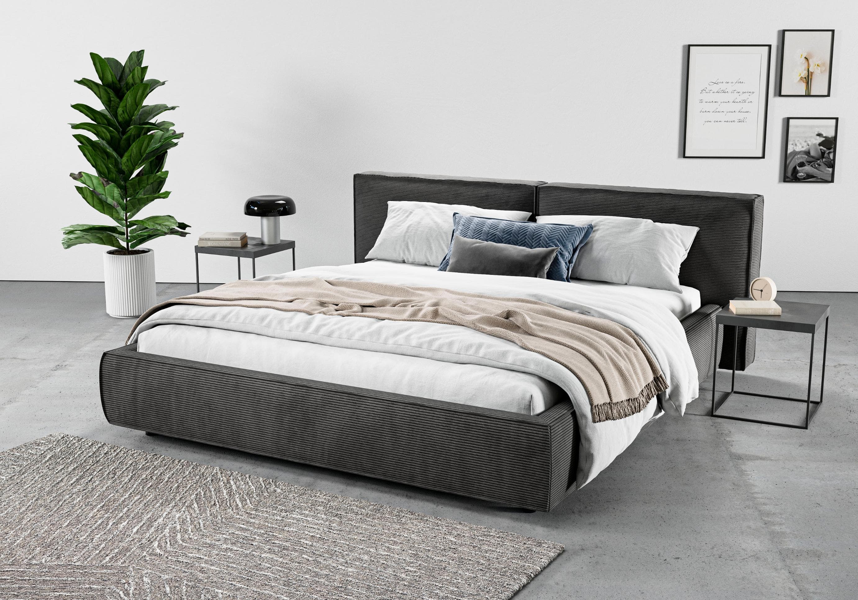 Luxus Polsterbett mit Biesenoptik und weicher Microfaser