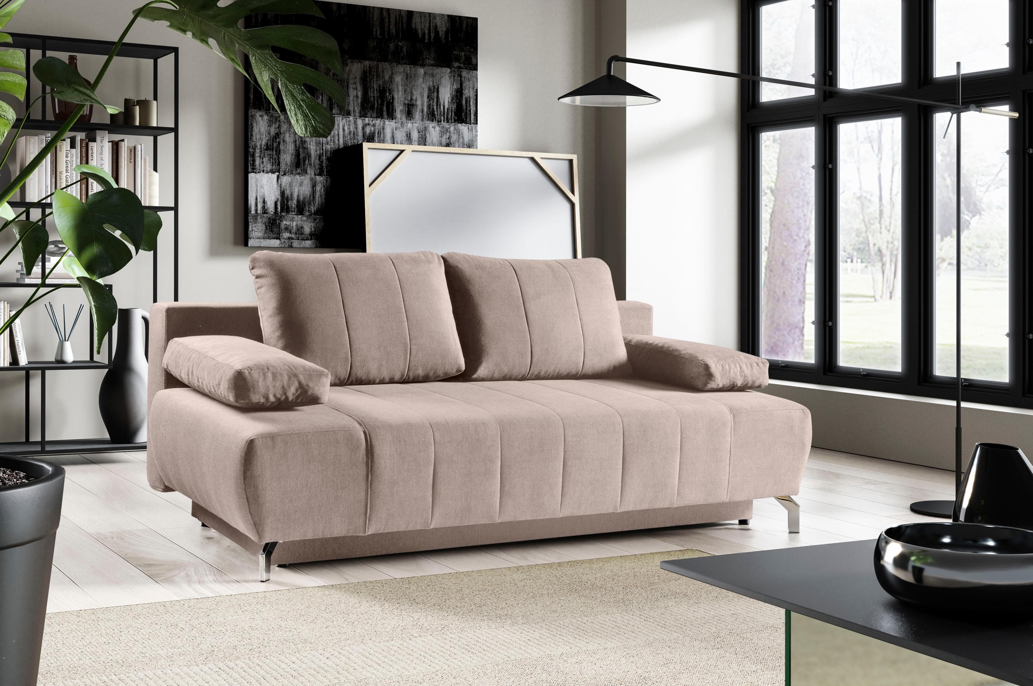 WERK2 Troya Schlafsofa mit Bettkasten und Schlaffunktion Beige
