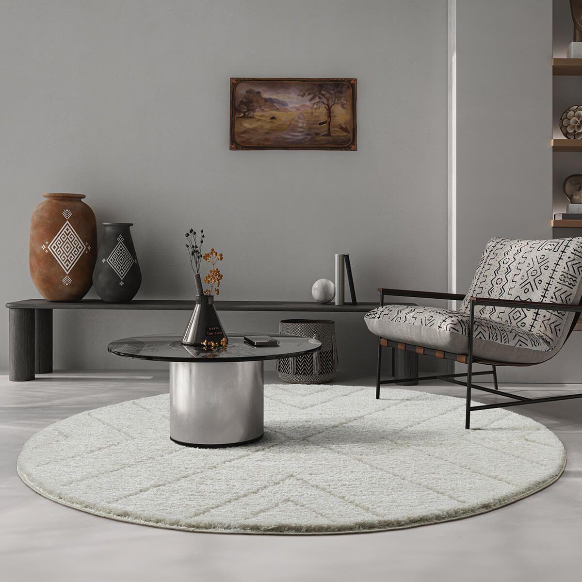 THE CARPET Bahar Shaggy Teppich Beige Grau Skandinavisch
