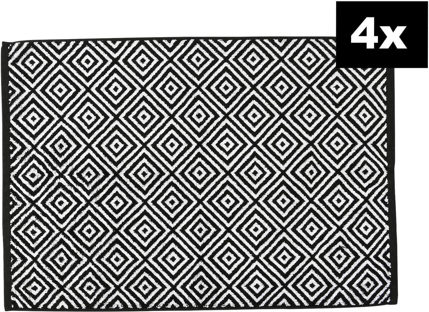 DONE. DAILY SHAPES Diamond 4er-Set Badvorleger Schwarz Jacquardgewebt