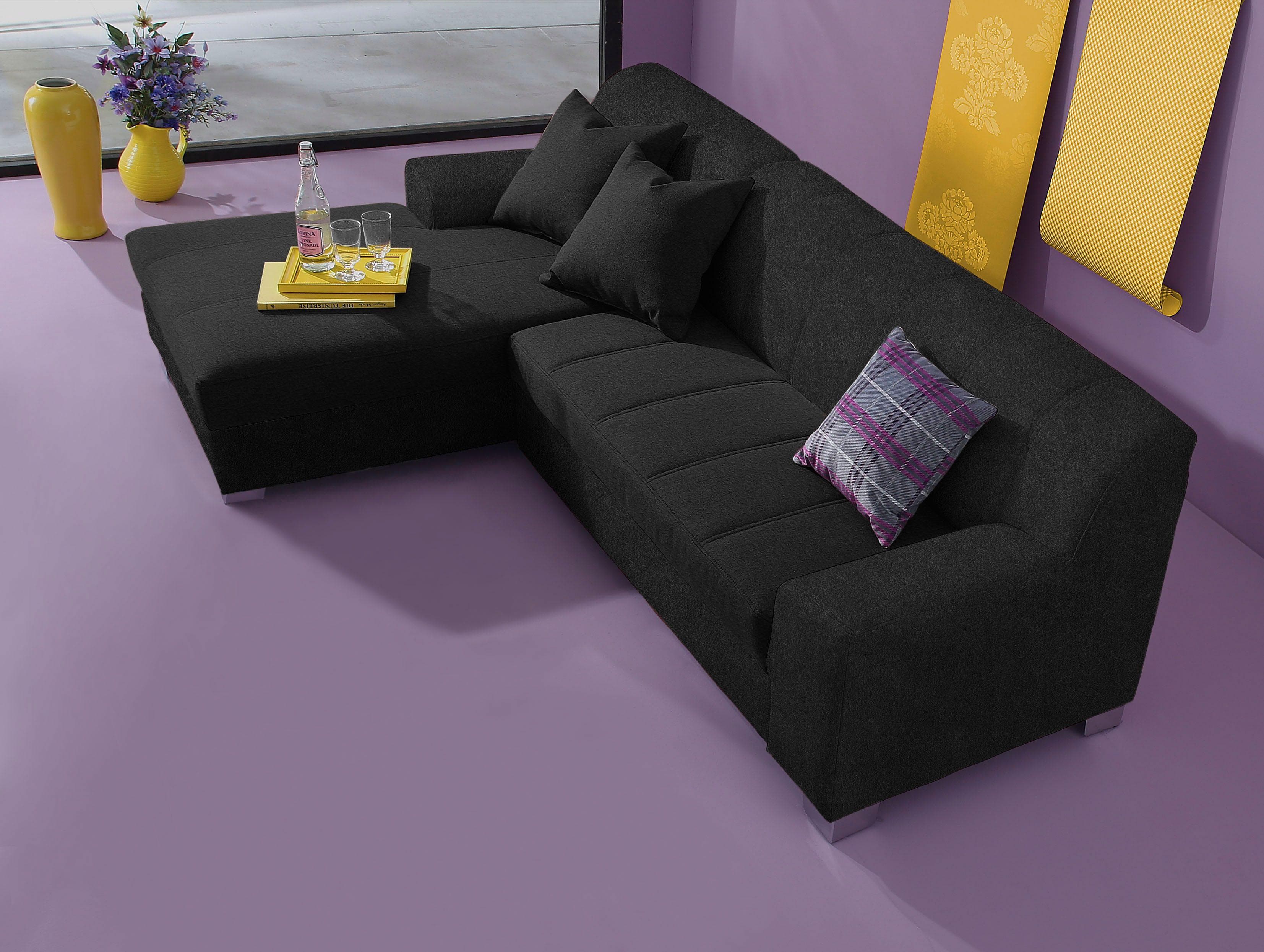 HOME AFFAIRE Ecksofa Anzio Schwarz mit Bettfunktion und Zierkissen
