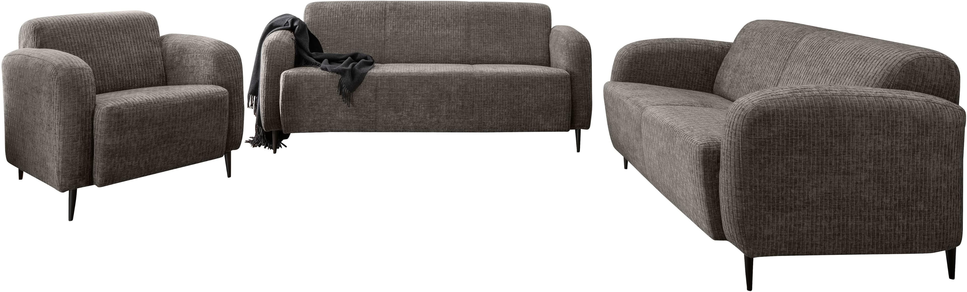 HOME AFFAIRE Marone Polstergarnitur Grau-Braun 3-tlg.