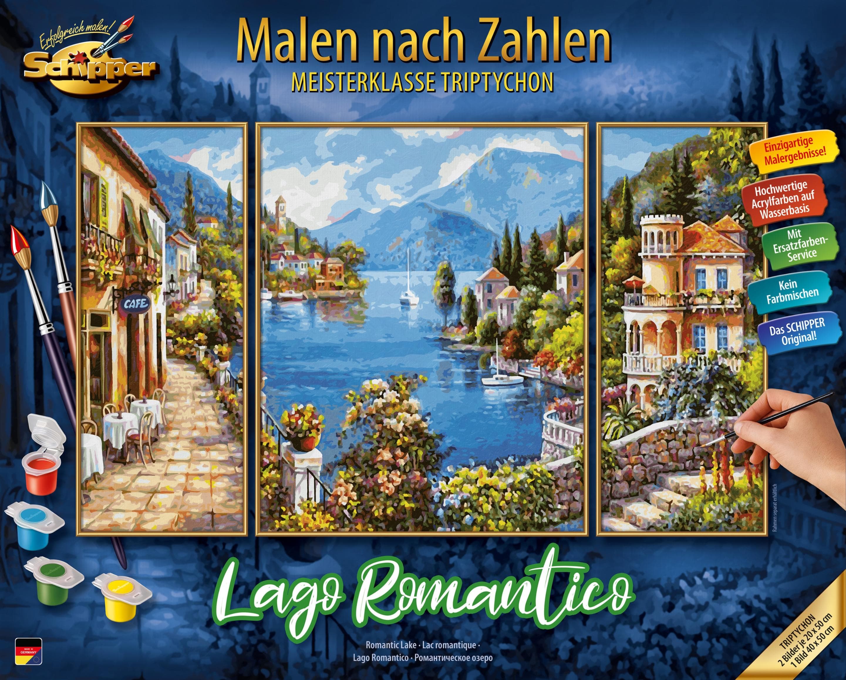 Malen nach Zahlen SCHIPPER Meisterklasse Triptychon - Lago Romantico Bunt