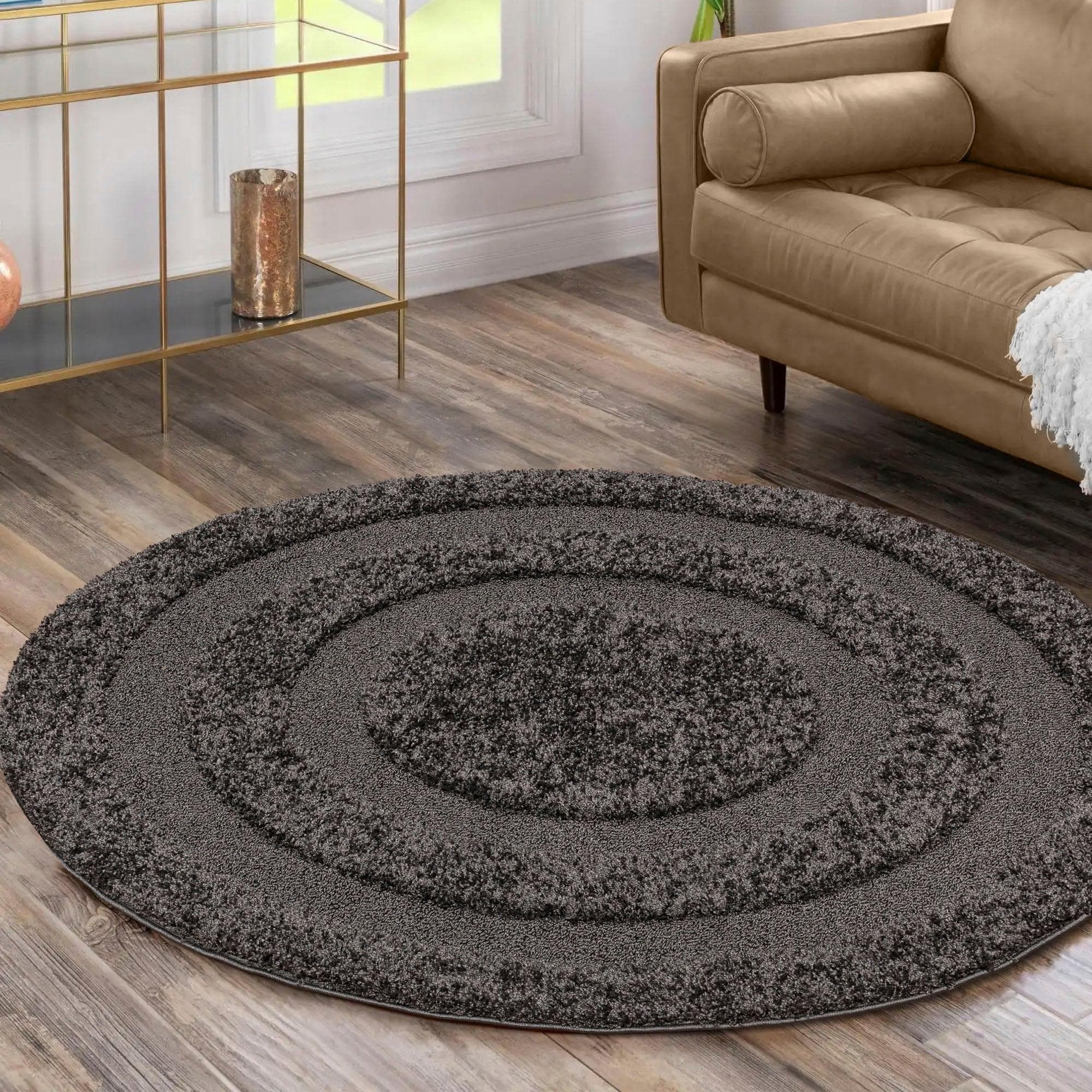SANAT Luxus 3500 Hochflor-Teppich Grau Rund