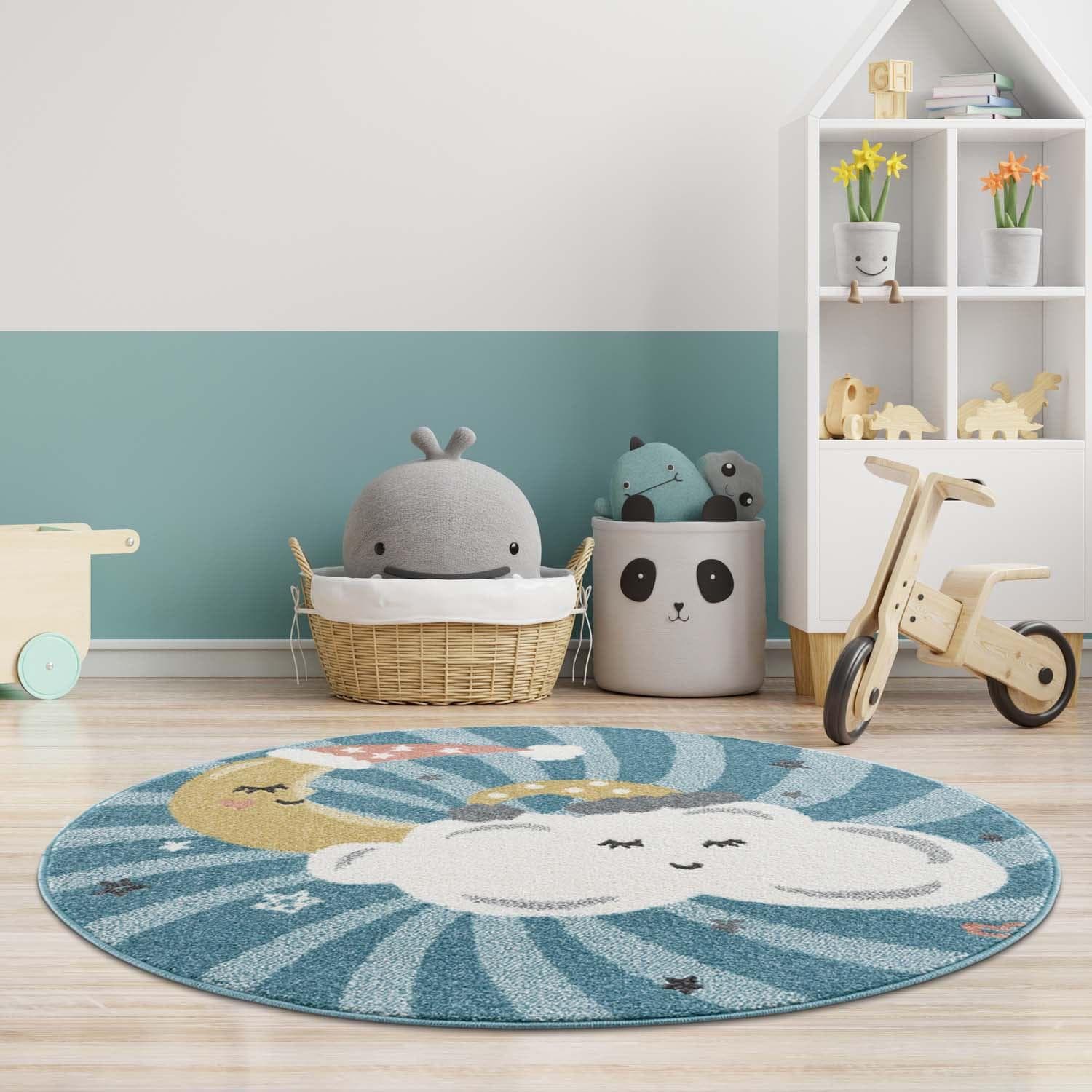 Kinderteppich CARPET CITY Anime9380 Blau Mond Wolken Sterne