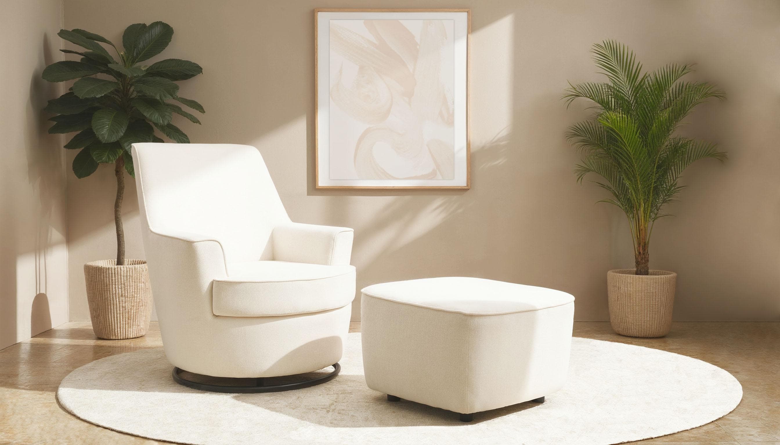 HOME AFFAIRE Drehsessel HETTY mit Wippfunktion und Hocker, Creme