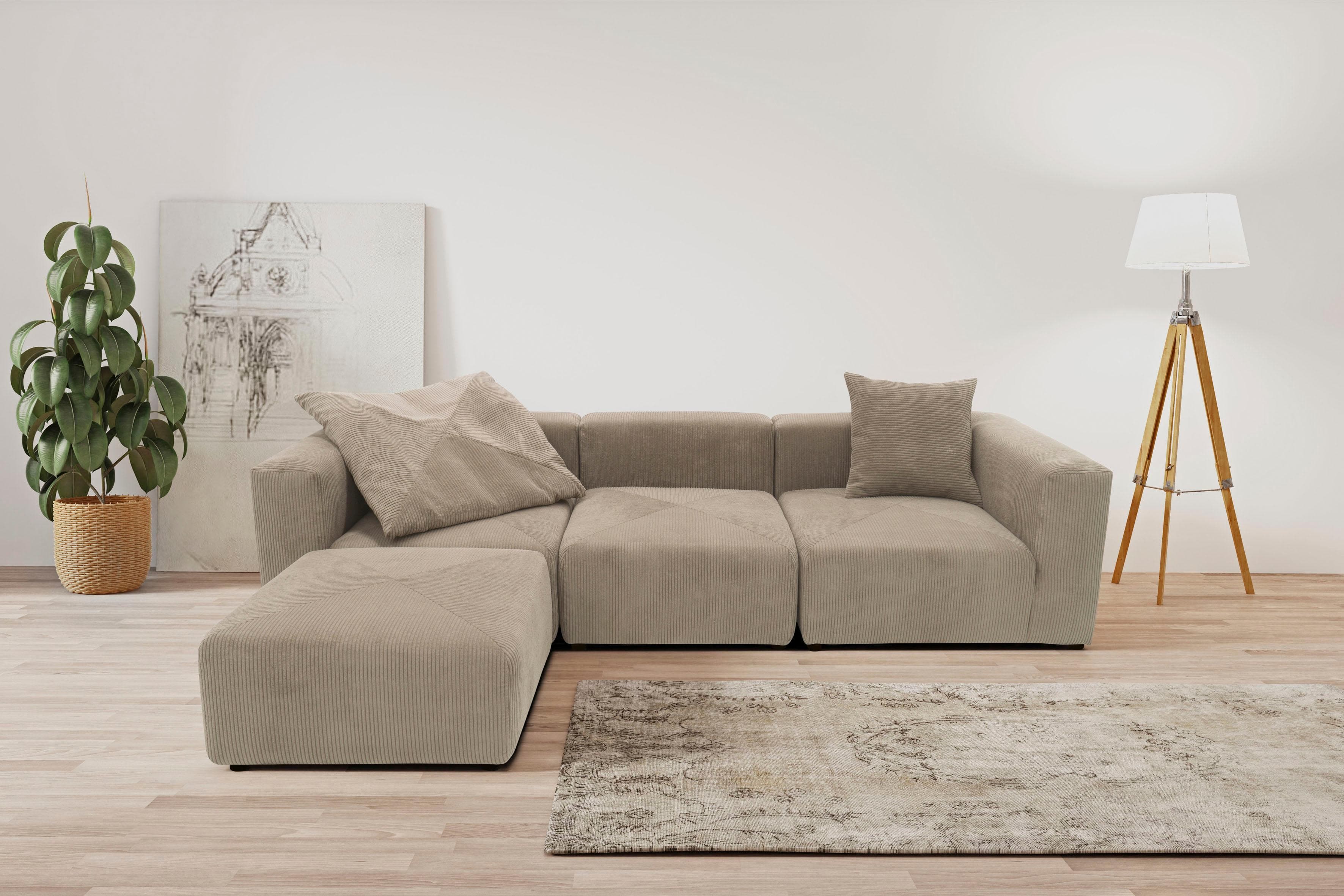 Home Affaire Ecksofa Gerrid L-Form Cord Braun mit Hocker