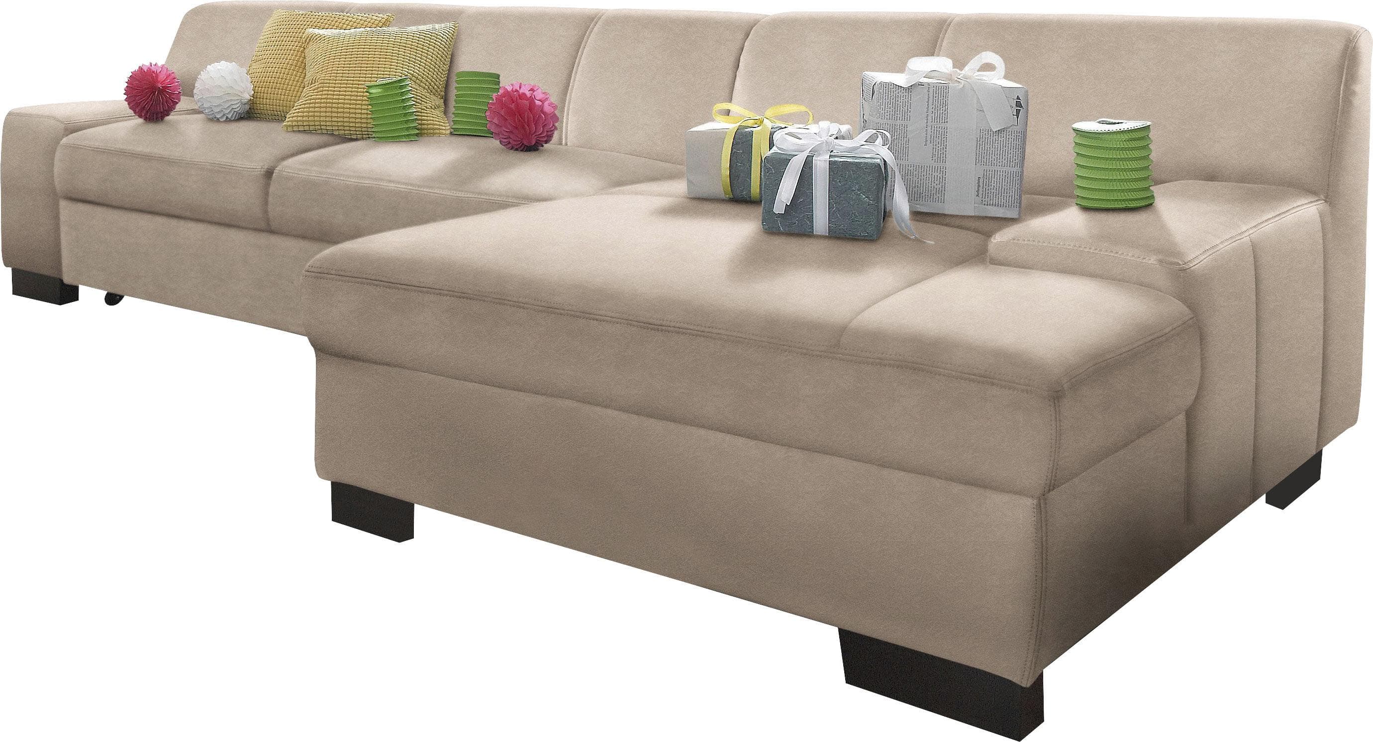 DOMO Ecksofa Norma L-Form mit Bettfunktion Naturleder Beige