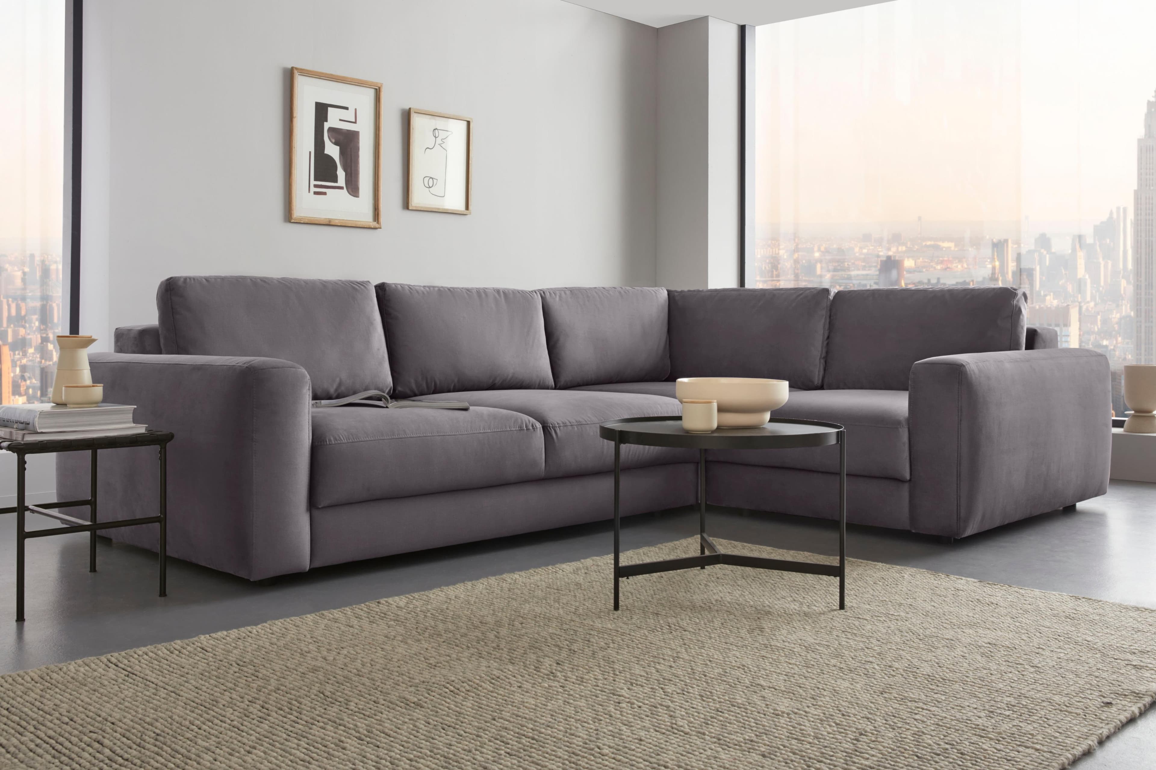 HOME AFFAIRE Ecksofa Bloomfield L-Form Grau Samt