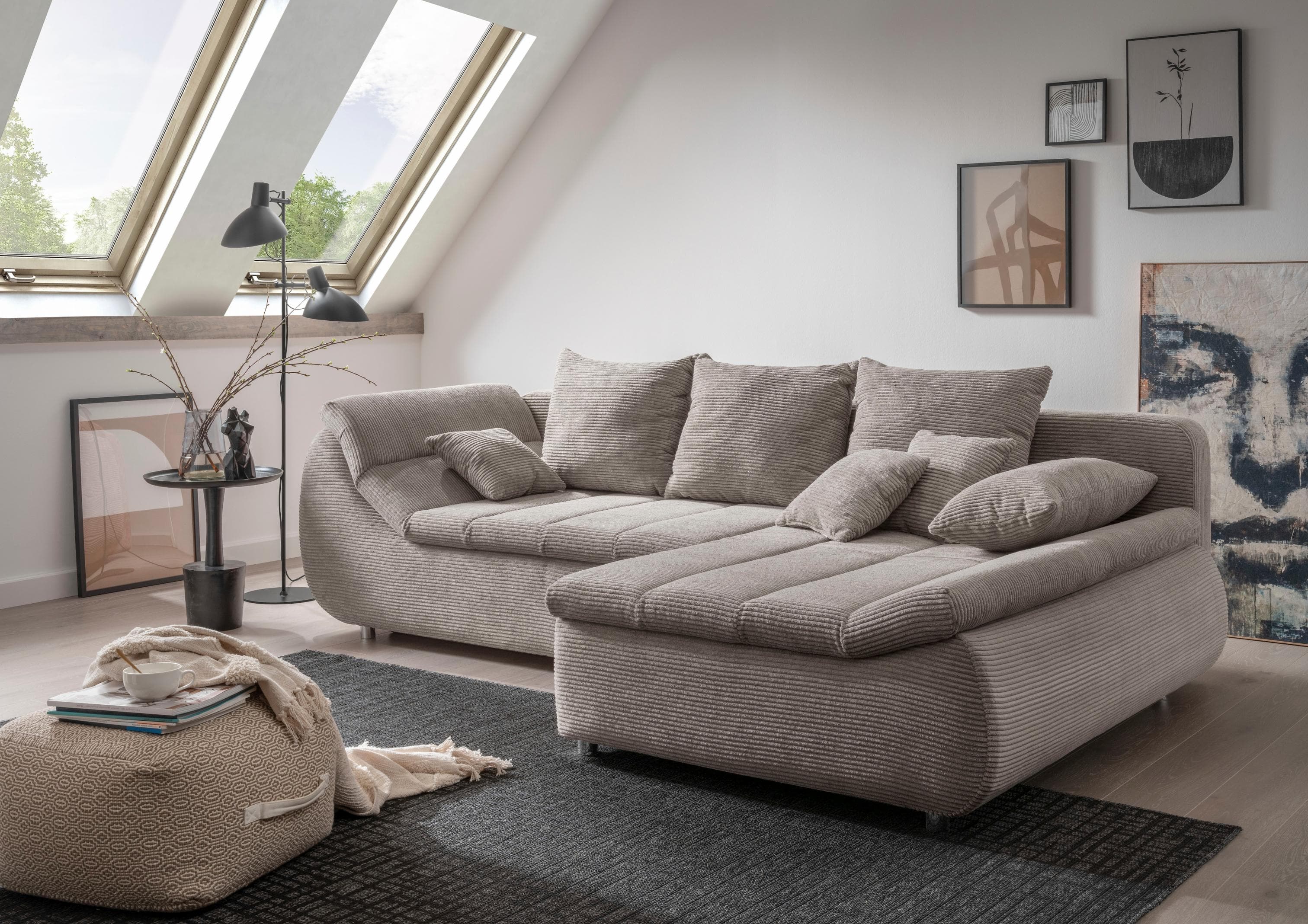 HOME AFFAIRE Ecksofa Imola Grau-Braun L-Form mit Liegefunktion