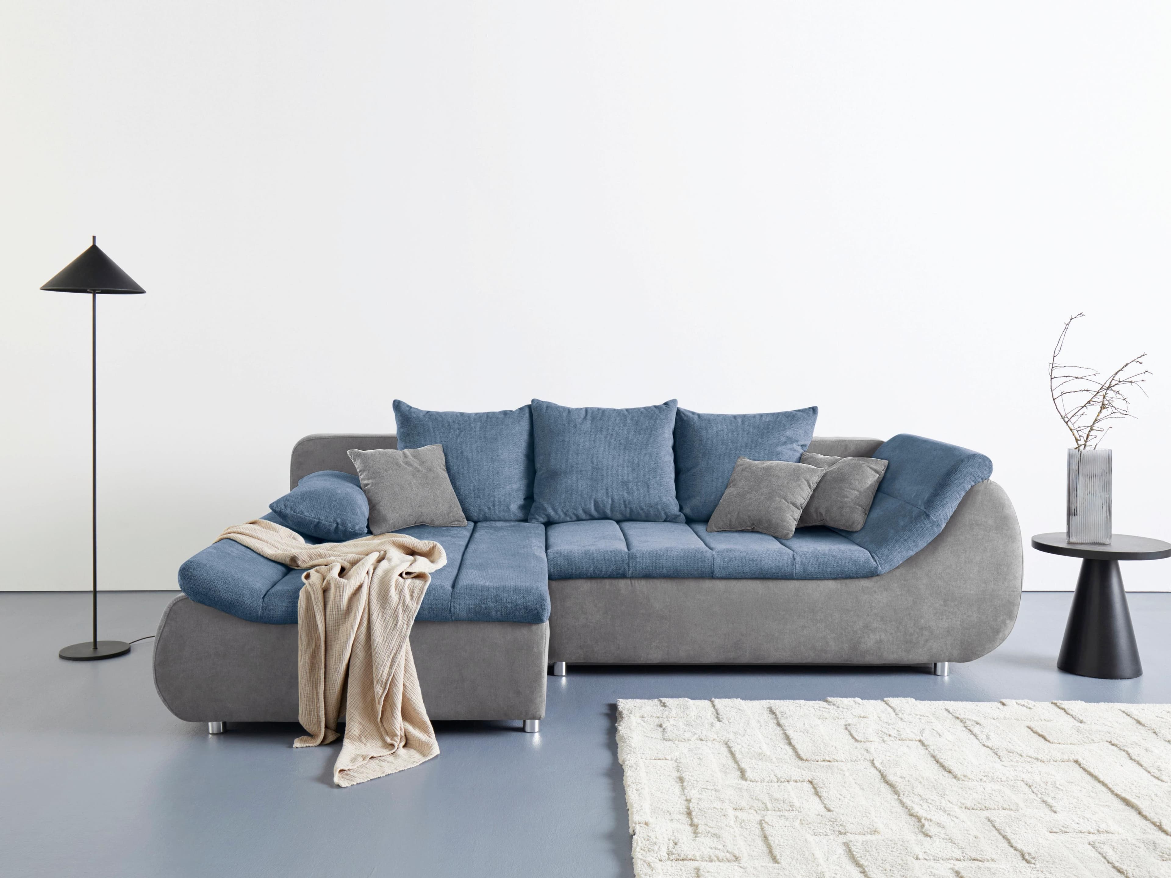 HOME AFFAIRE Ecksofa Imola Modern L-Form Hellgrau/Blau