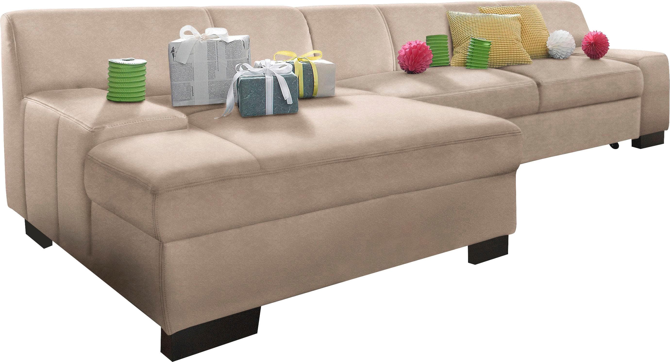 DOMO Collection Ecksofa Norma L-Form mit Bettfunktion Naturleder Beige