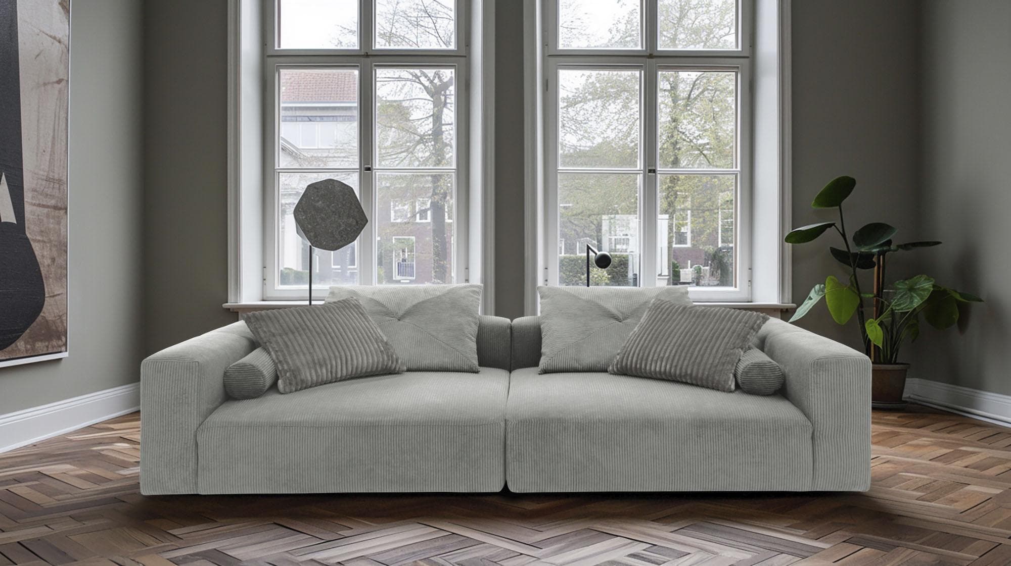 HOME AFFAIRE Big-Sofa Suyana hellgrau Cord Federkern