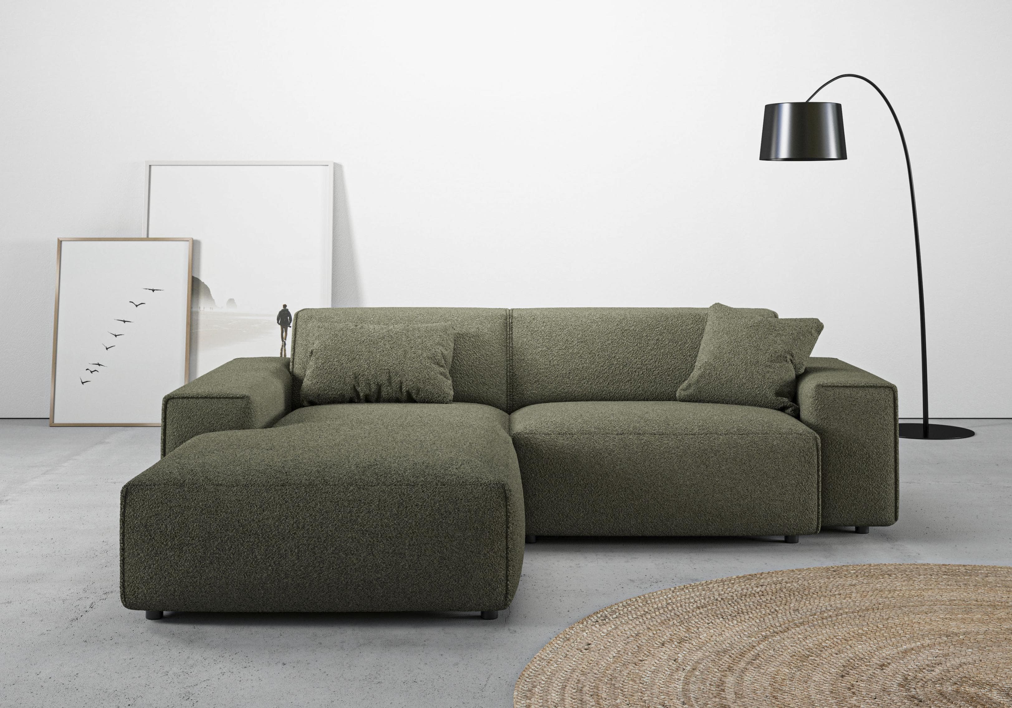 HOME AFFAIRE Ecksofa Glimminge L-Form Grün mit Zierkissen