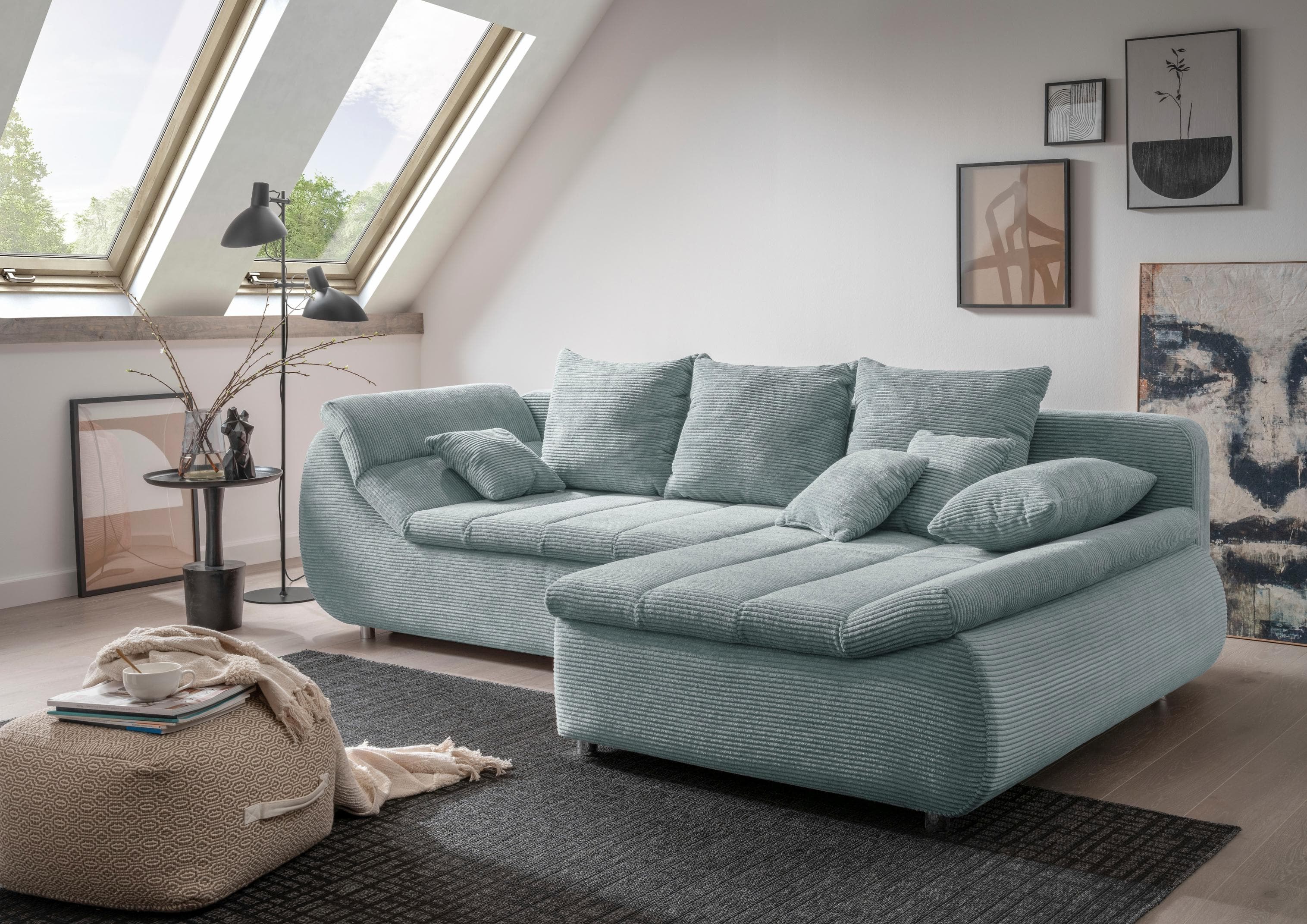 HOME AFFAIRE Imola Ecksofa L-Form Aqua Microfaser mit Liegefunktion