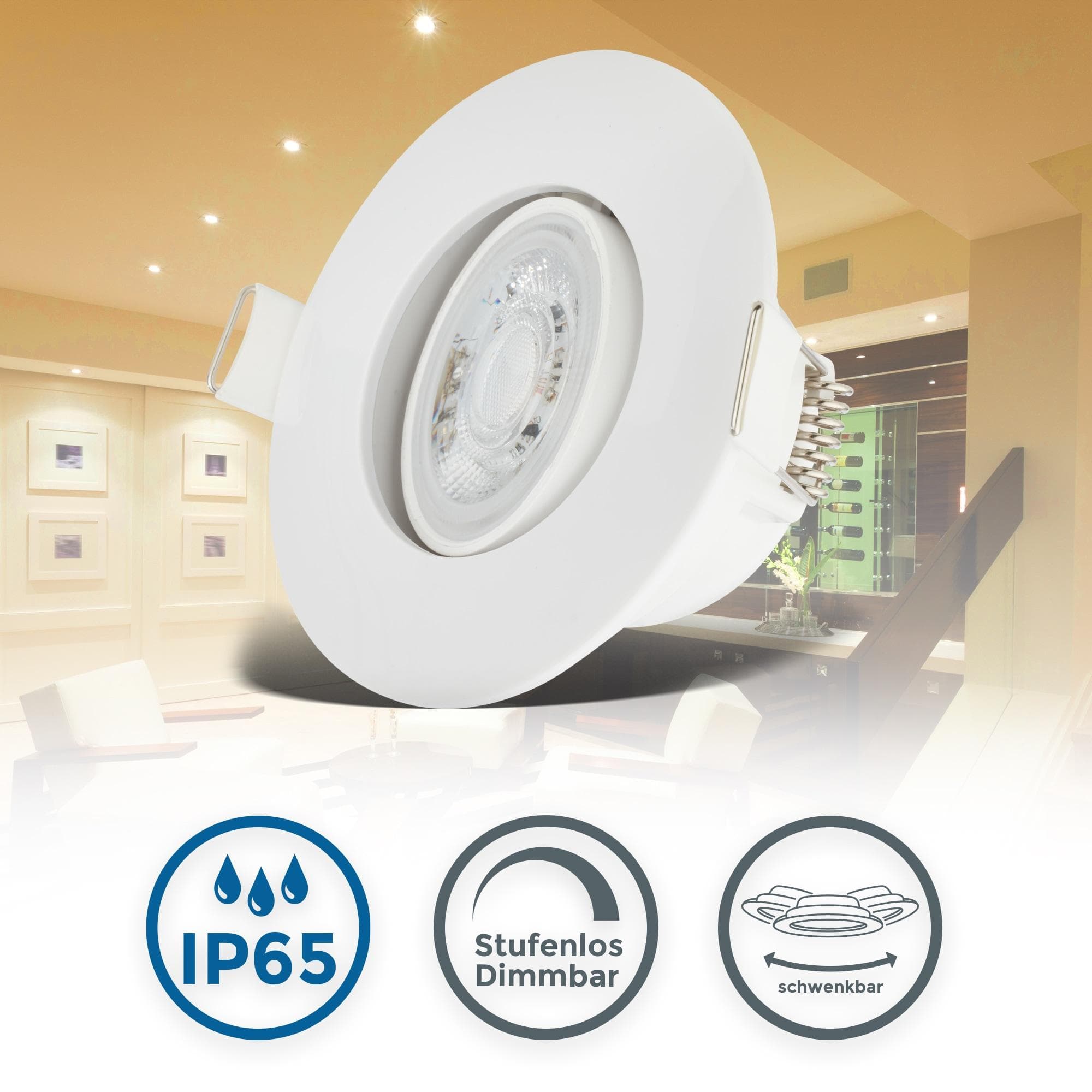 B.K.LICHT LED Einbaustrahler 5er Set IP65 Dimmbar Weiß