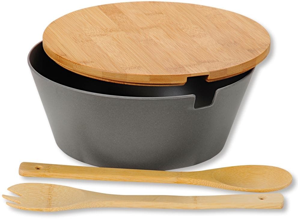 Salatschüssel KESPER Grau Kunststoff inkl. Deckel & Salatbesteck