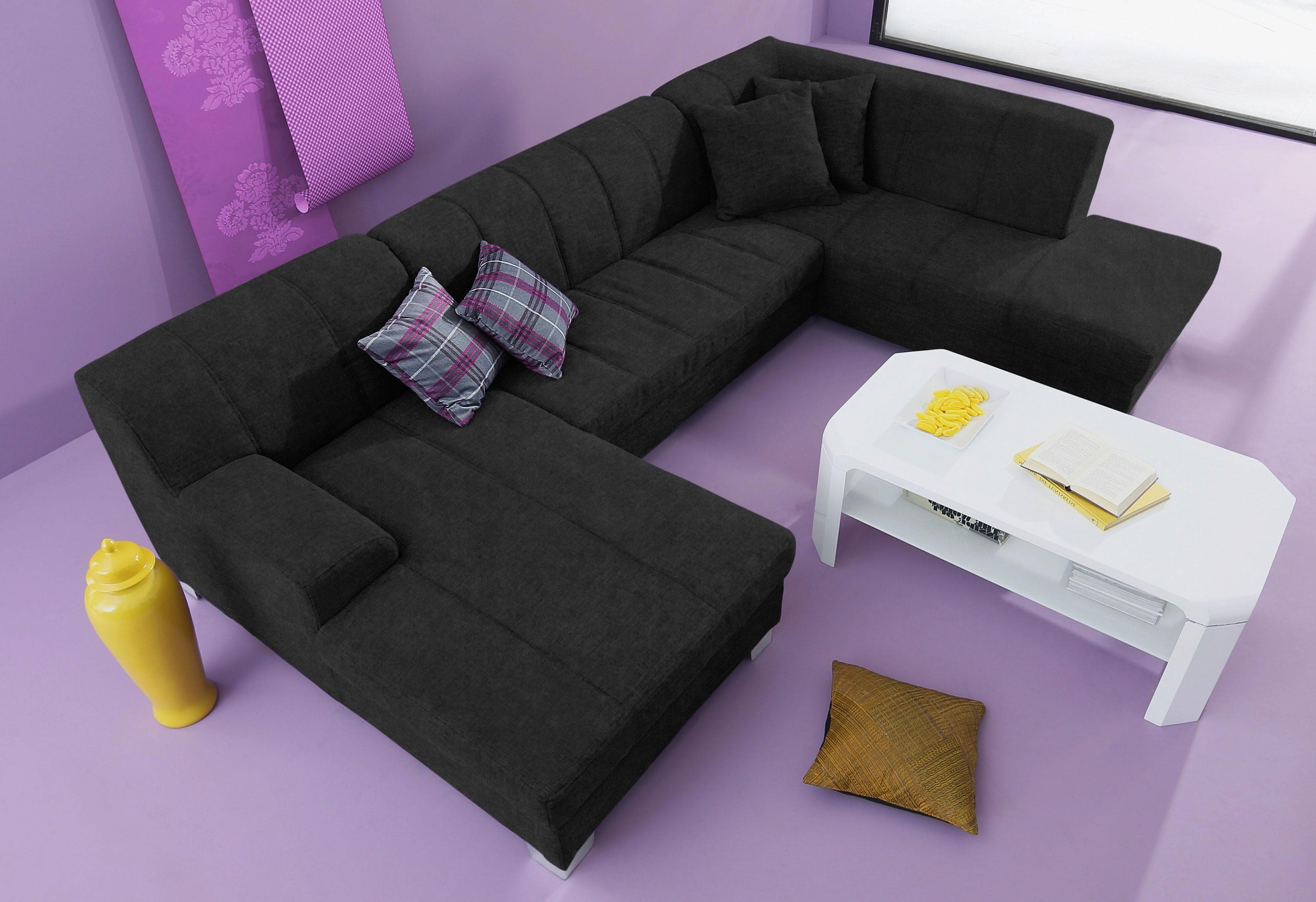 HOME AFFAIRE Wohnlandschaft Anzio U-Form Schwarz mit Bettfunktion