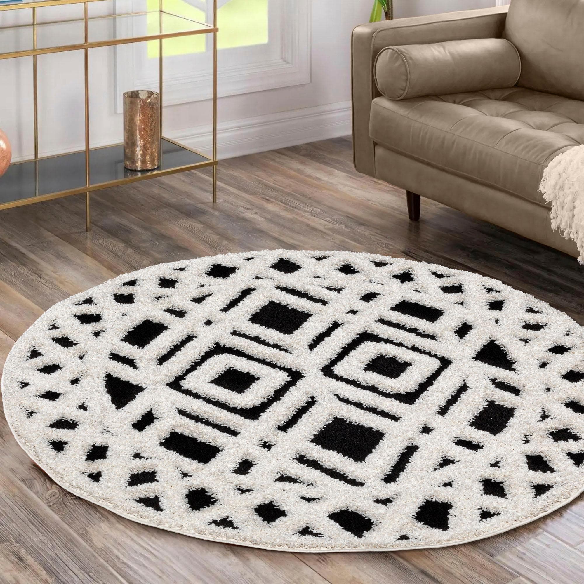 SANAT Hochflor-Teppich Luxus 3506 Beige Schwarz Rund