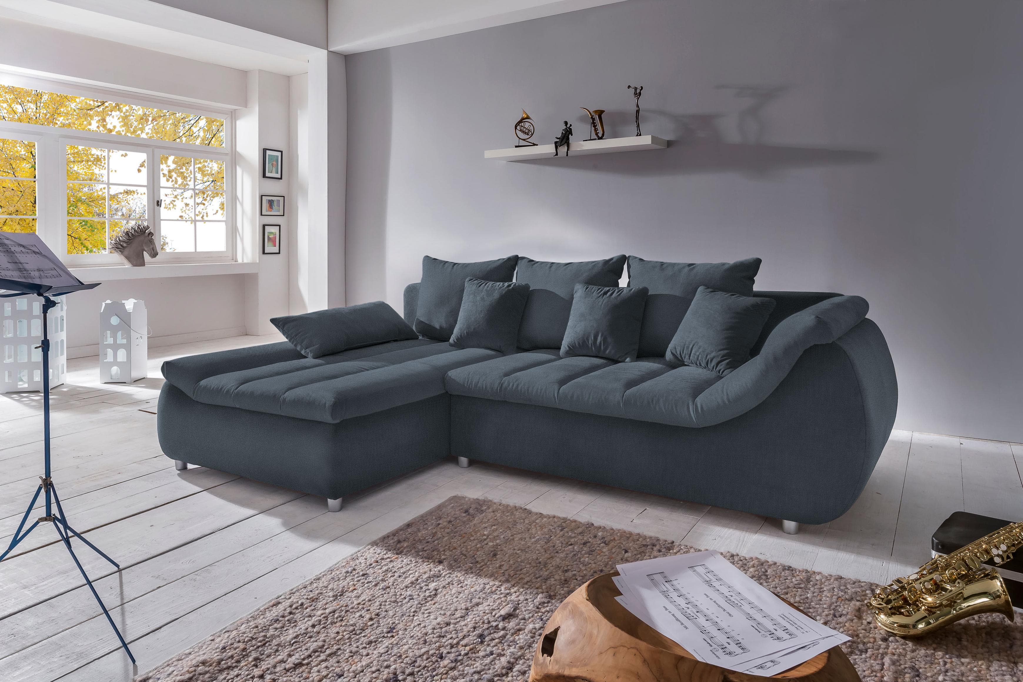 HOME AFFAIRE Ecksofa Imola L-Form mit Bettfunktion Dunkelblau