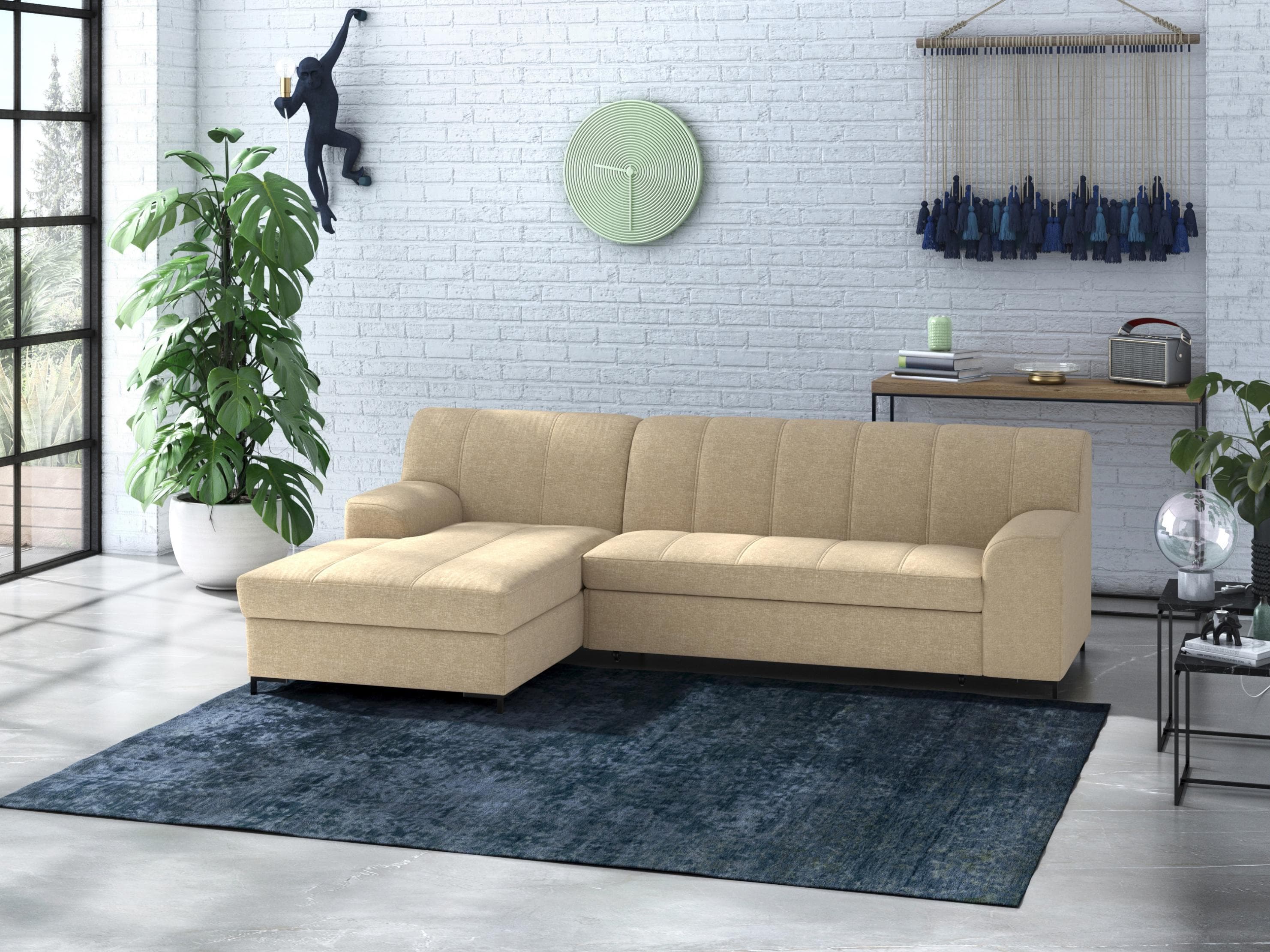 HOME AFFAIRE Ecksofa Balme L-Form Beige mit Bettfunktion