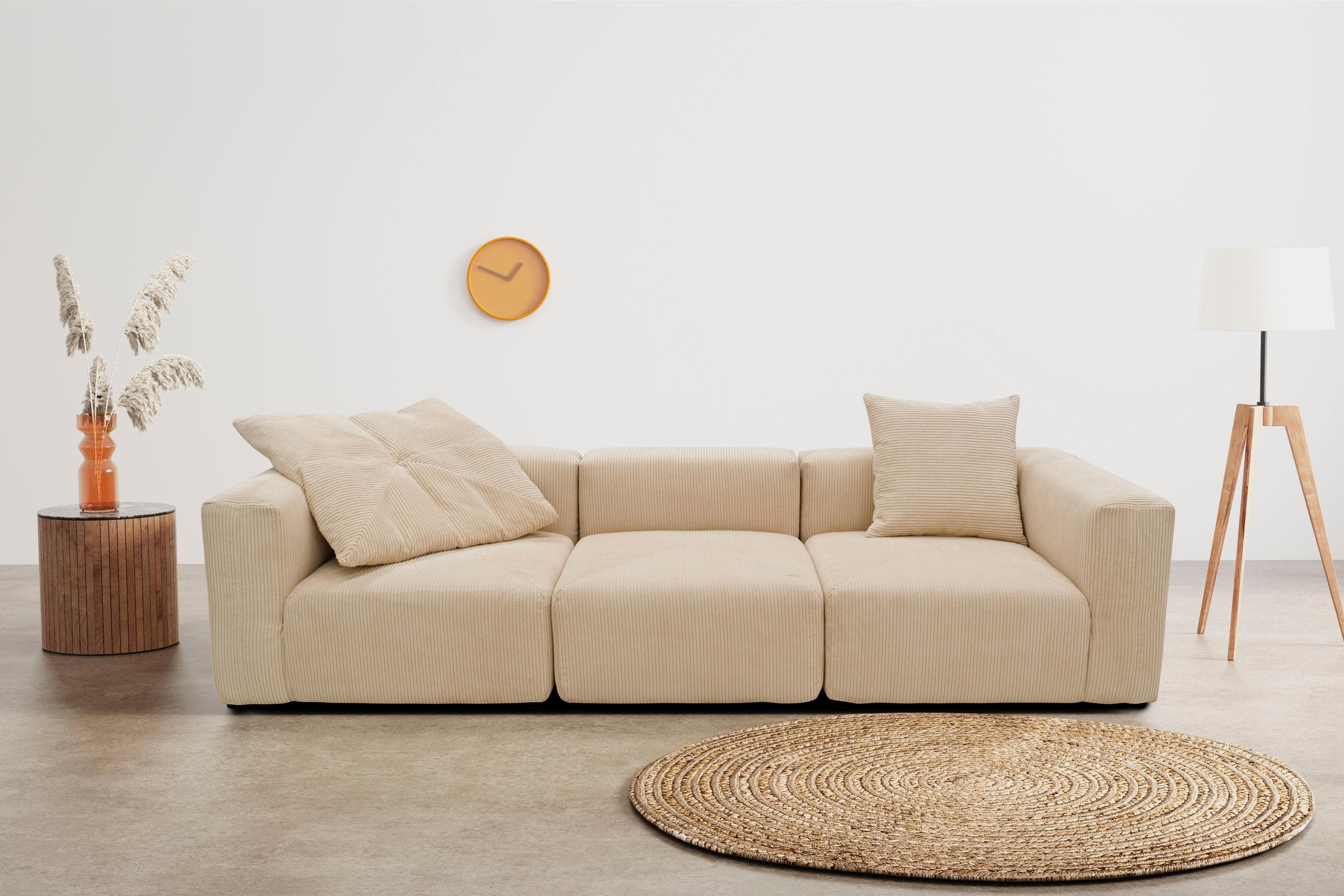 Home Affaire Gerrid Big-Sofa Beige Cord 301cm 3-Sitzer