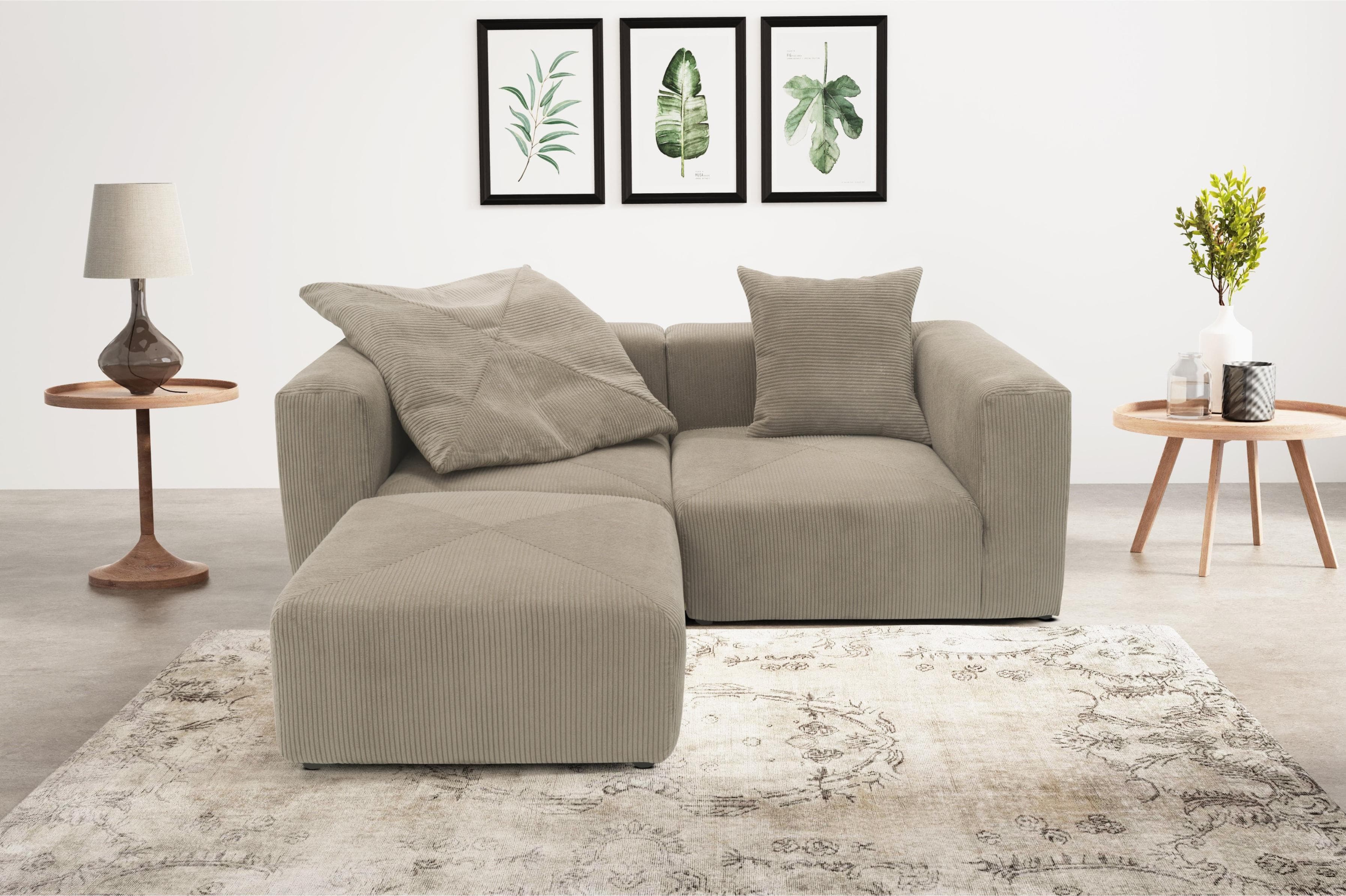 Home Affaire Ecksofa Gerrid L-Form Braun Cord mit Hocker