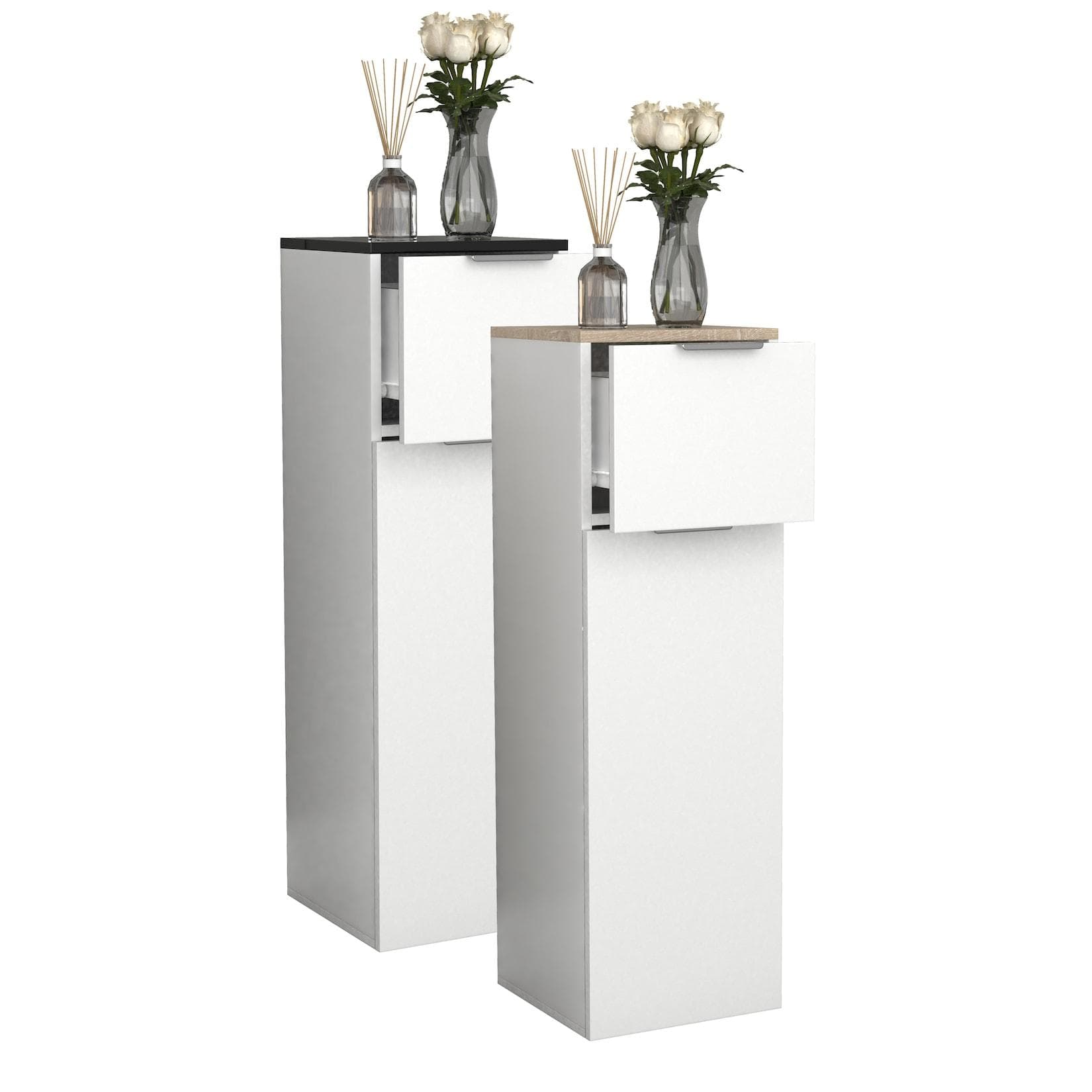 Mid.you Highboard Weiß Sonoma Eiche Metall 1 Fach 1 Schublade