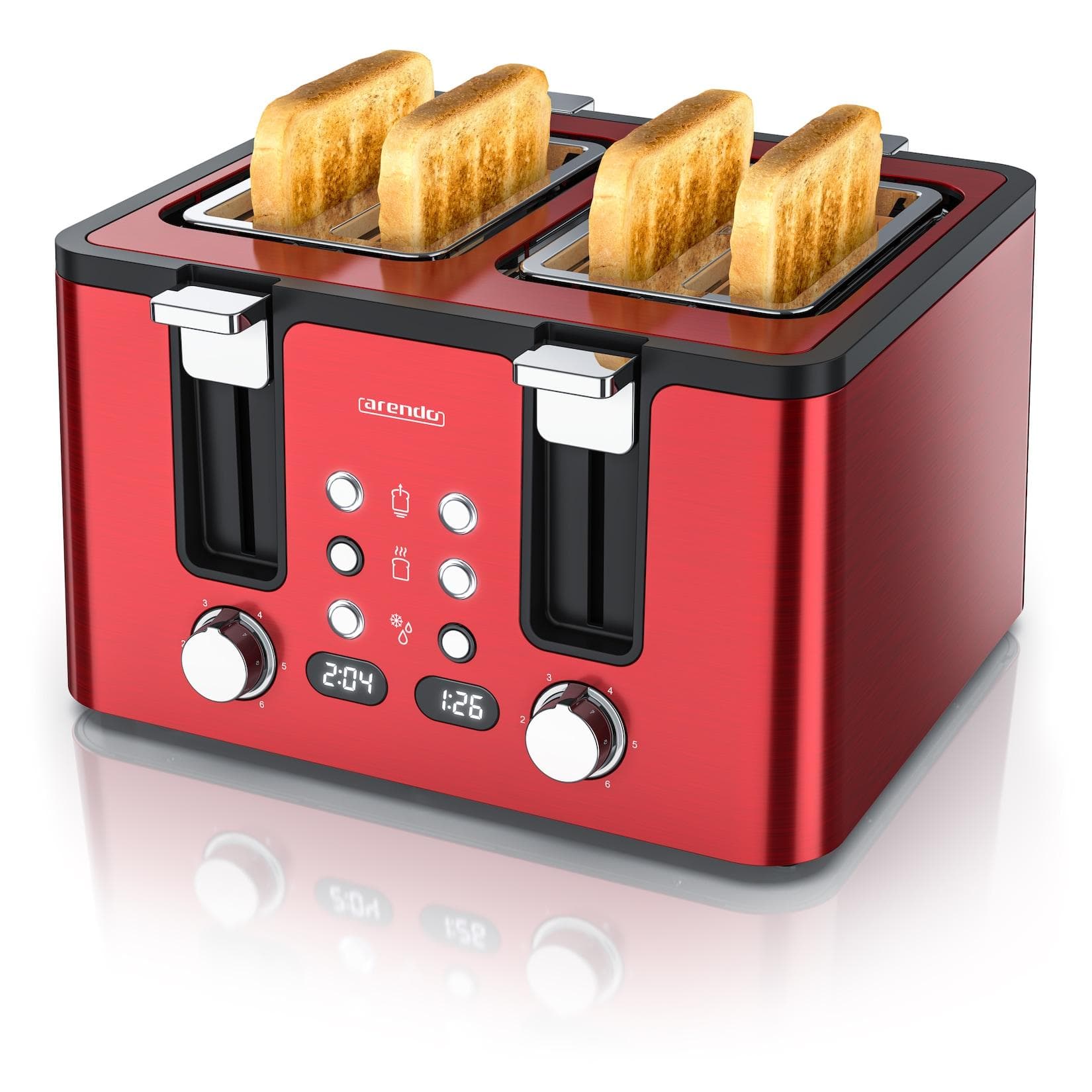 Arendo Toaster Edelstahl mit Brötchenaufsatz, Display & Touch, wärmeisoliert, verschiedene Schlitze