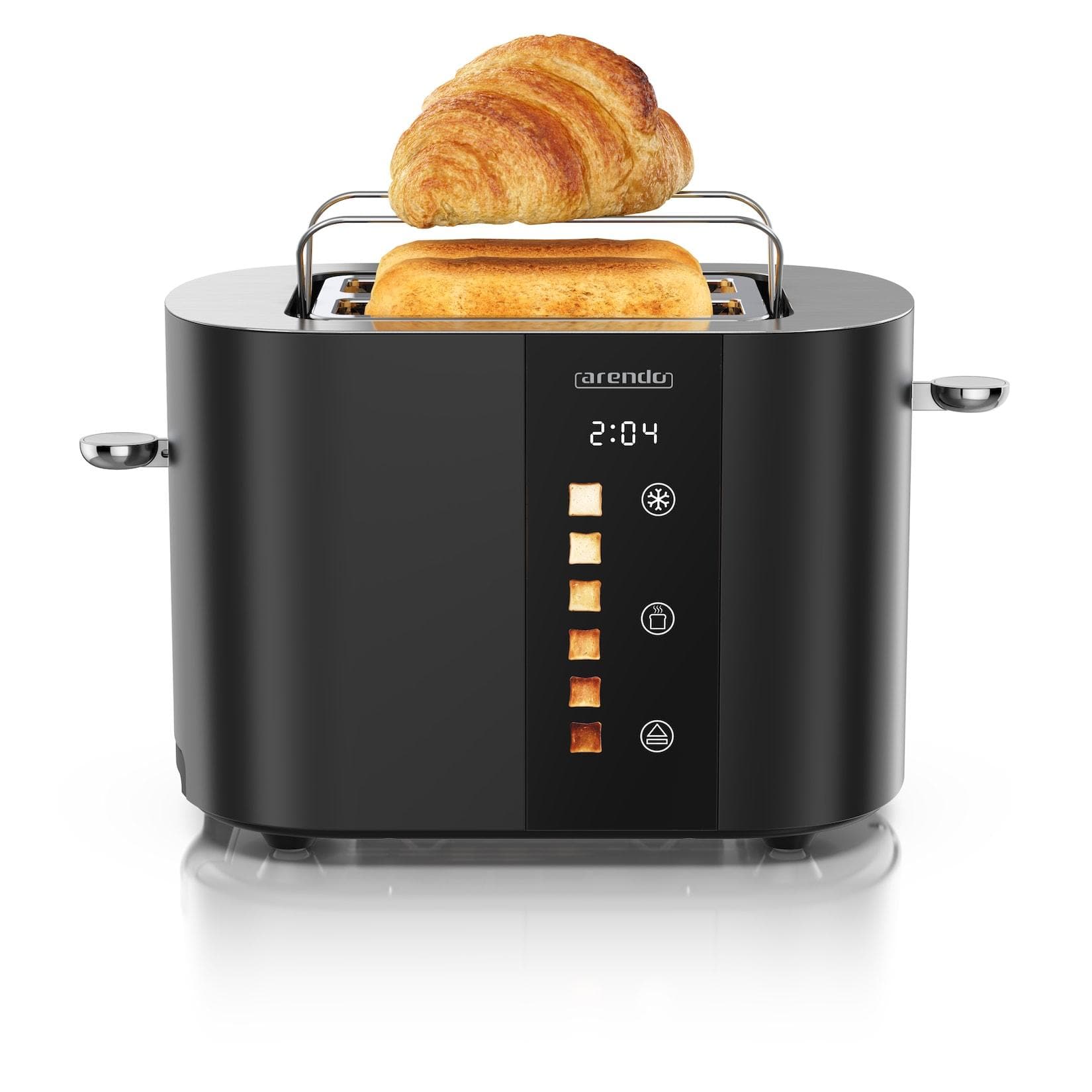 Arendo Toaster Edelstahl Kurzschlitz Touch Display Bräunungsgrad Restzeitanzeige 2 Schlitze 2 Scheiben 800 W Brötchenaufsatz Wärmeisoliert