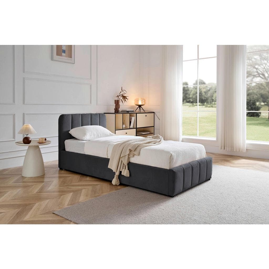 Boxxx Polsterbett Grau mit Bettkasten und Lattenrost