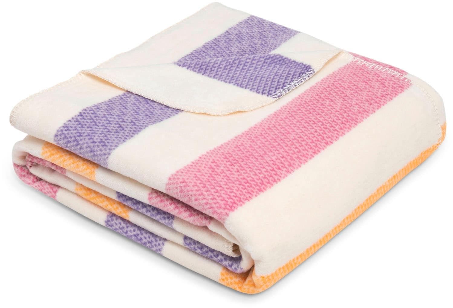 IBENA Telford Wohndecke: Sommerliche Effektstreifen in Lila, Pink & Gelb