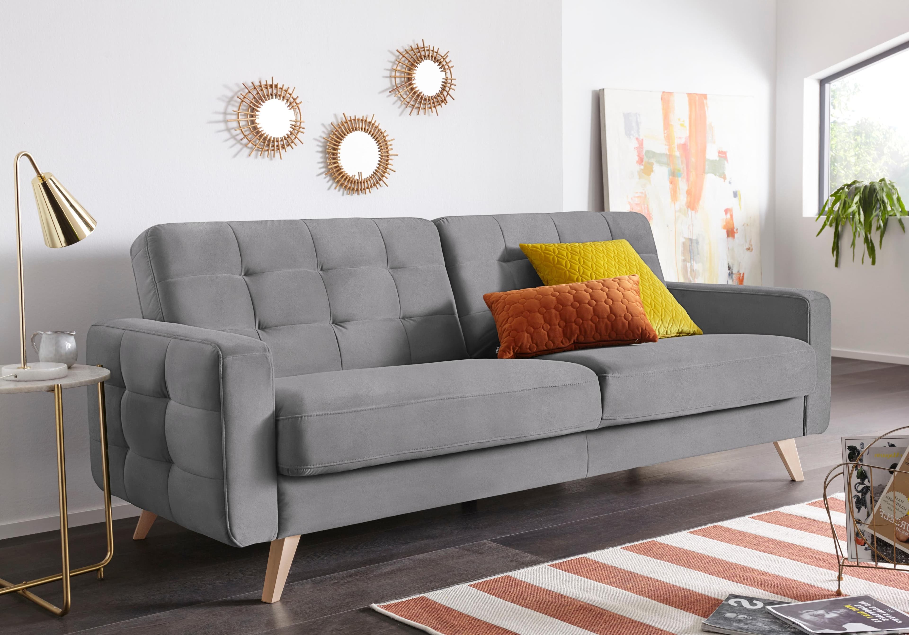 exxpo Sofa 3-Sitzer Silber mit Schlafunktion und Bettkasten