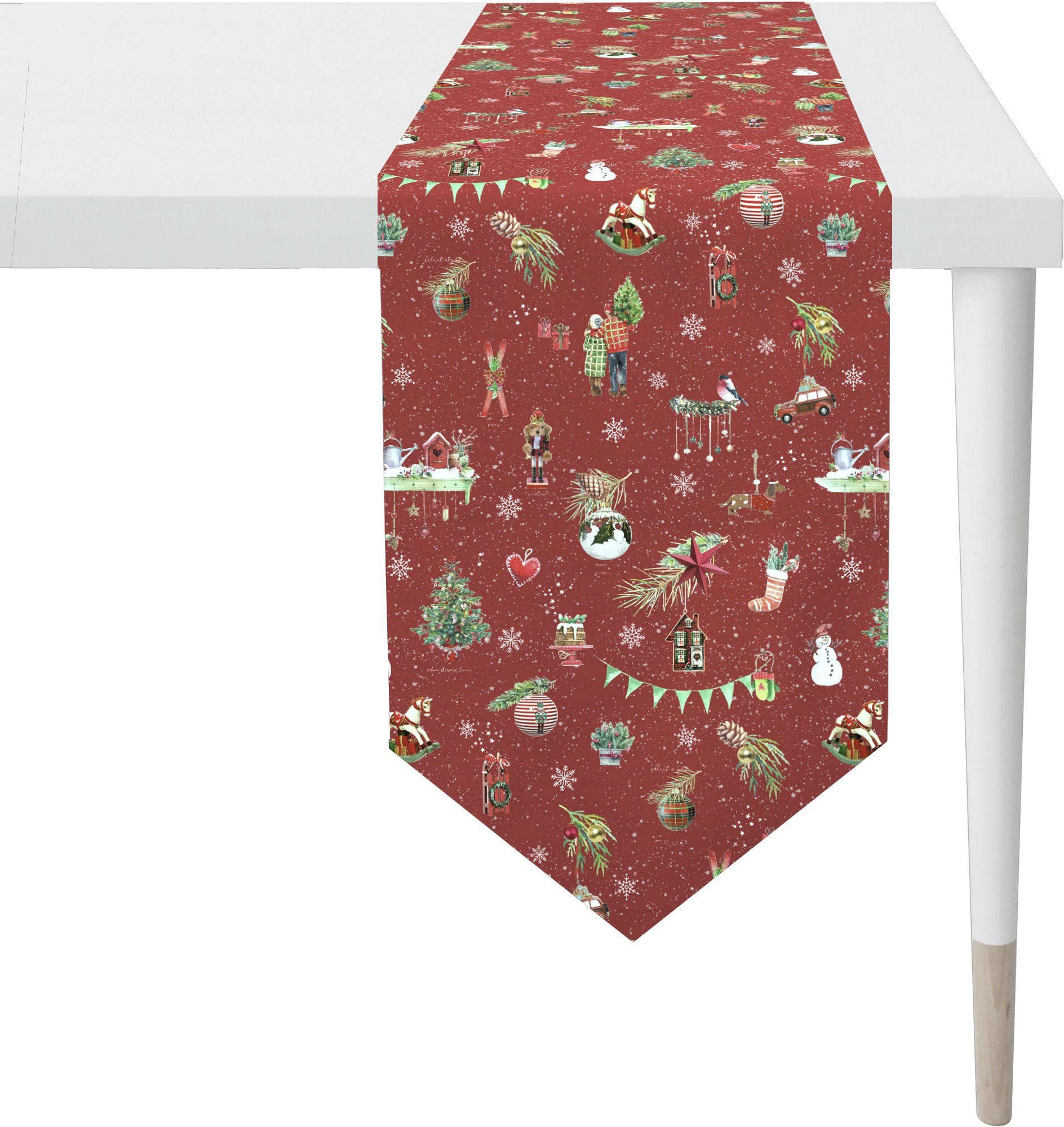 APELT Tischband Winterwelt Weihnachtsdeko Bunt Rot Digitaldruck