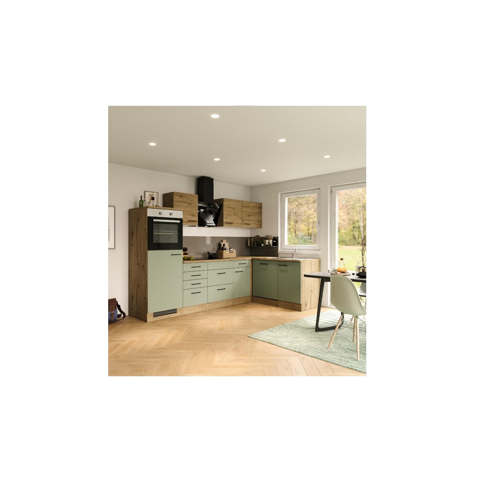 Flex-Well Küchenzeile Cara mit Metallgriff und durchgehender Arbeitsplatte