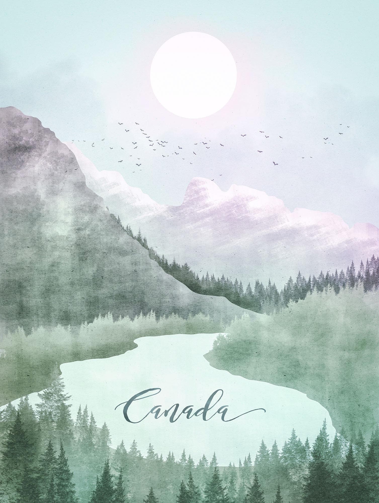 KOMAR Wandbild "Vintage Travel Canada" Grün Naturlandschaft
