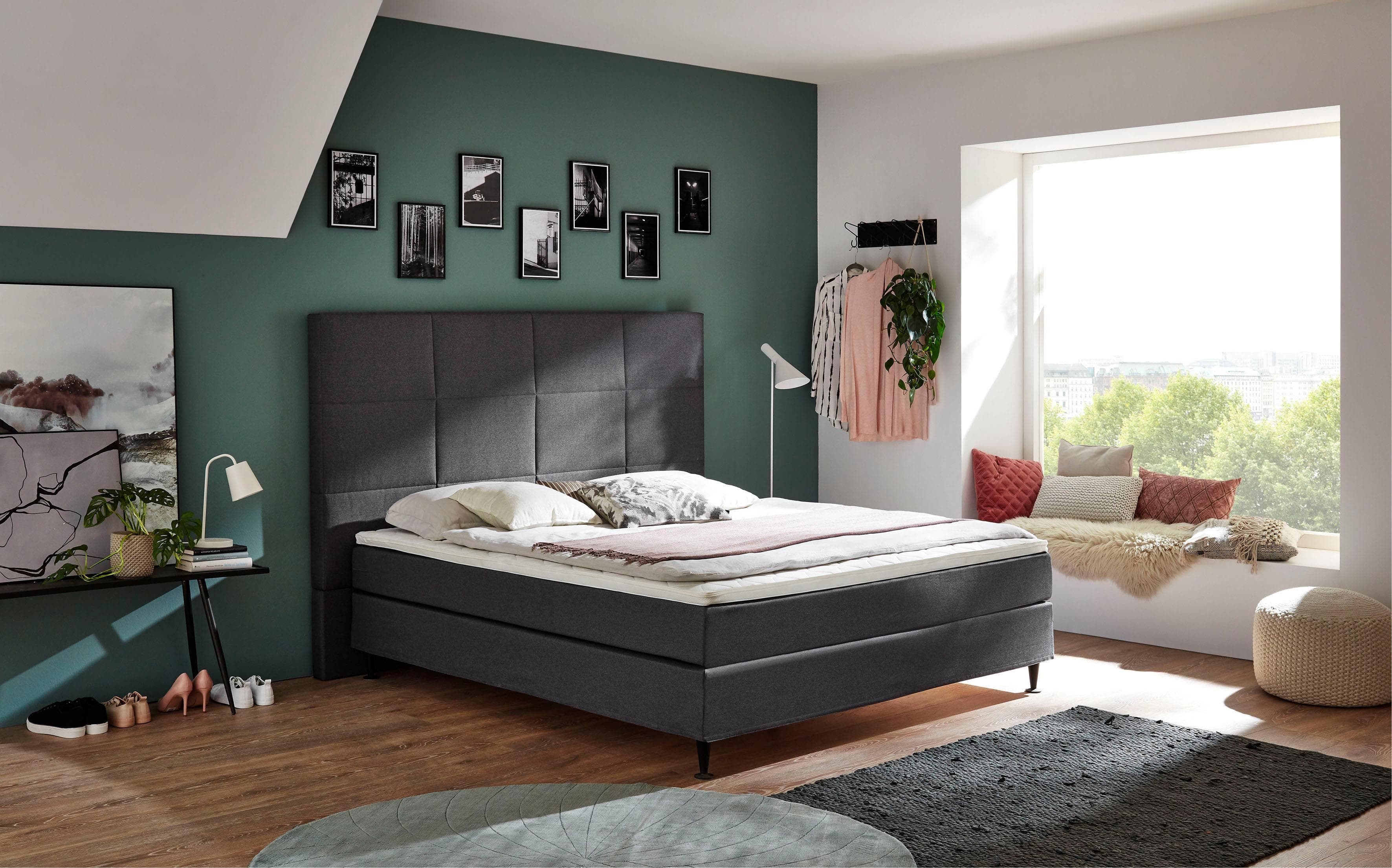 HOME AFFAIRE Linja Boxspringbett Dunkelgrau mit Visco-Topper