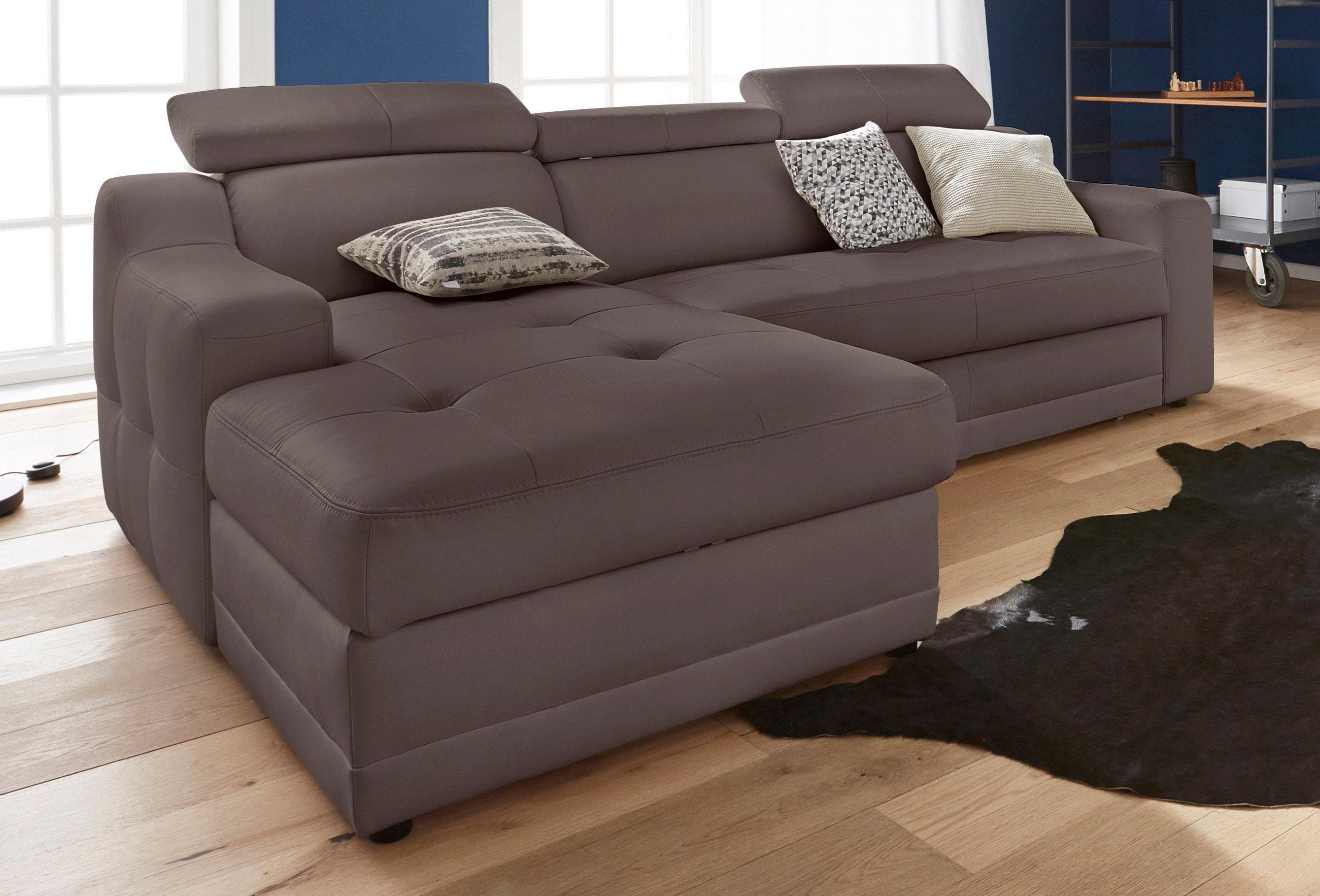 Ecksofa EXXPO Lotos Schoko Naturleder mit Bettfunktion