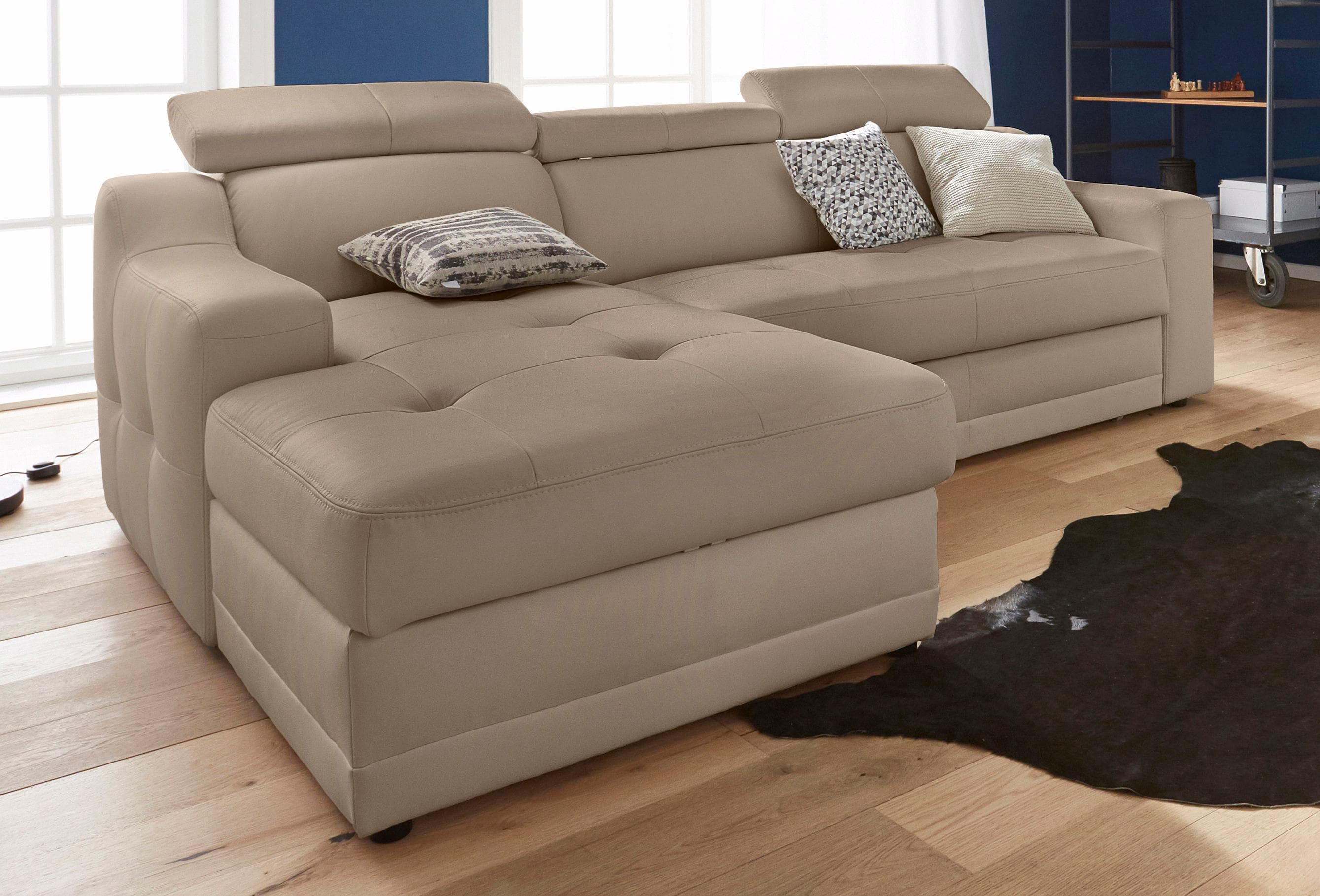 Ecksofa EXXPO Lotos Braun Naturleder mit Bettfunktion