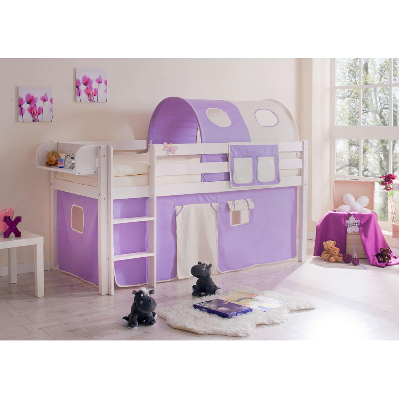 Hochbett aus Kiefer, weiß, Classic Stil