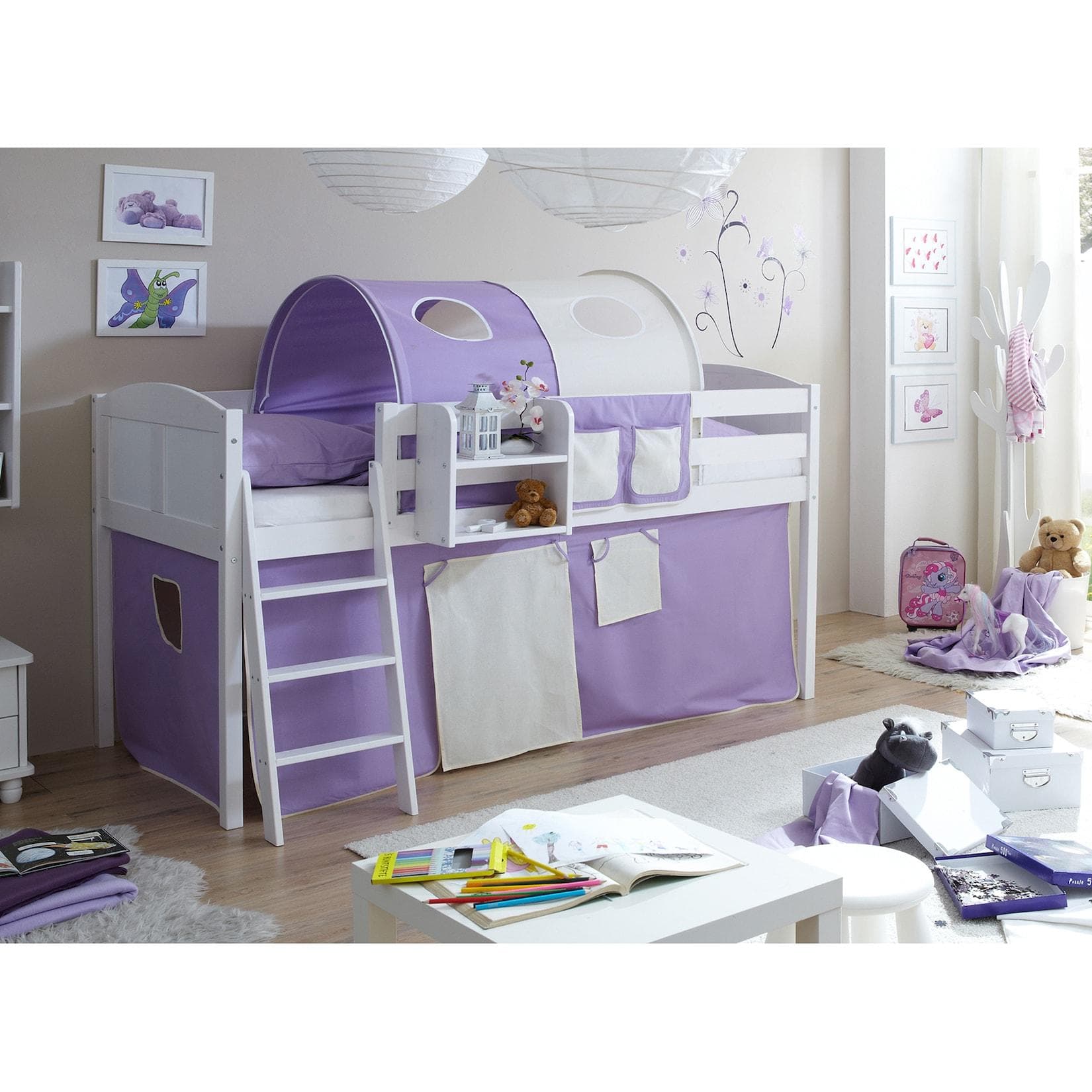 TiCAA Hochbett "Eric" Country Kiefer Weiß Classic