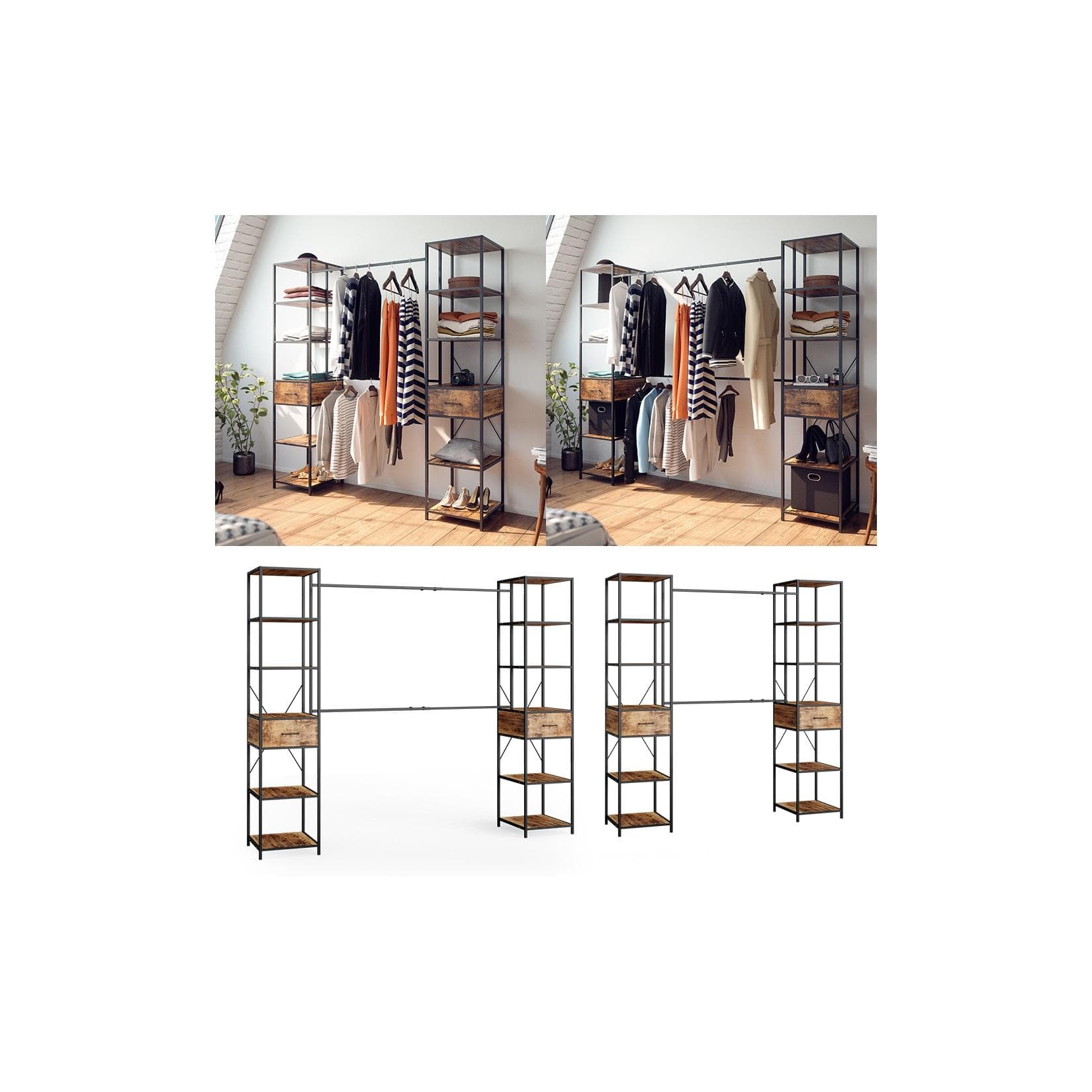 Vicco Kleiderschrank Fyrk Eiche rustikal Schwarz Loft-Stil