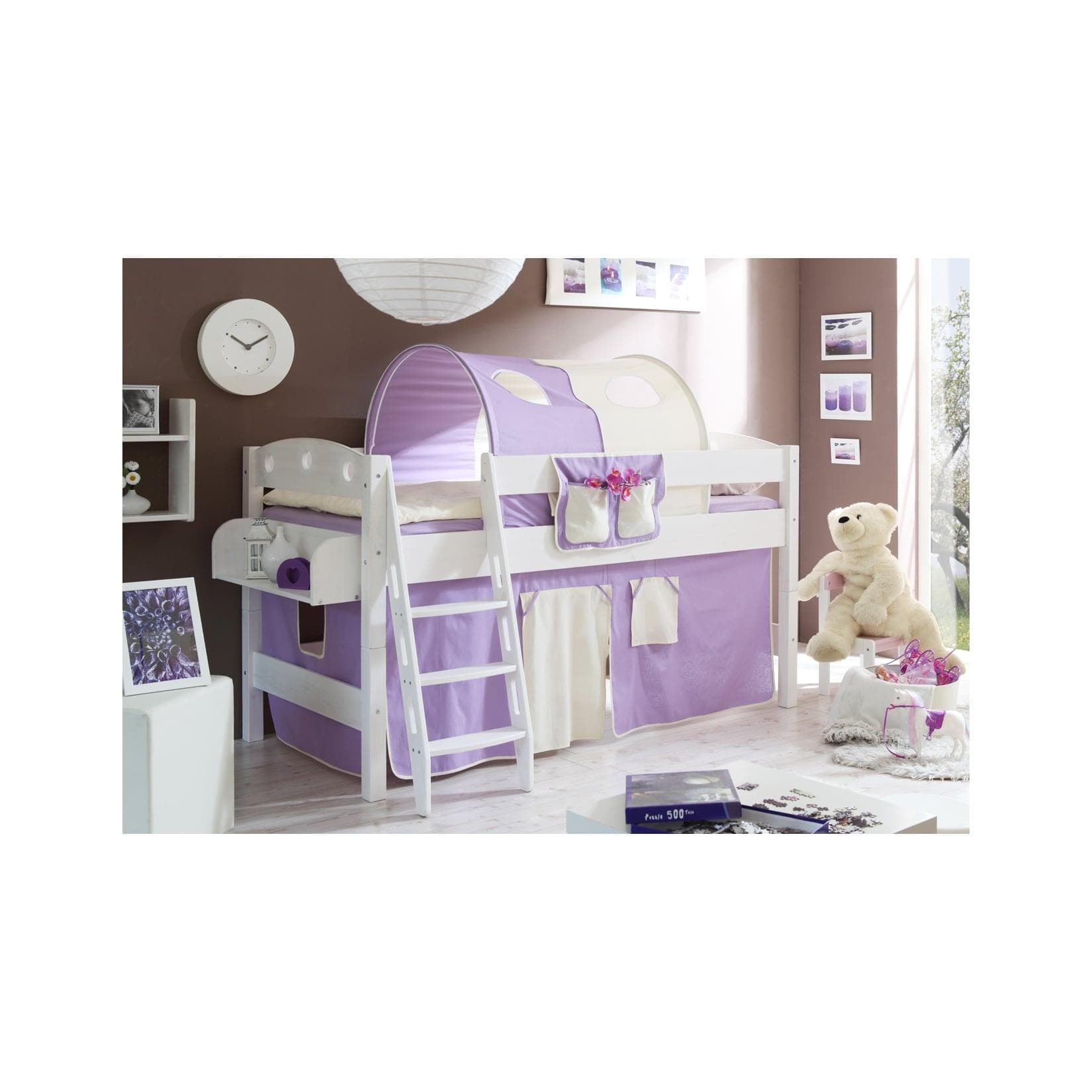 Hochbett aus Kiefer, weiß, Classic Stil